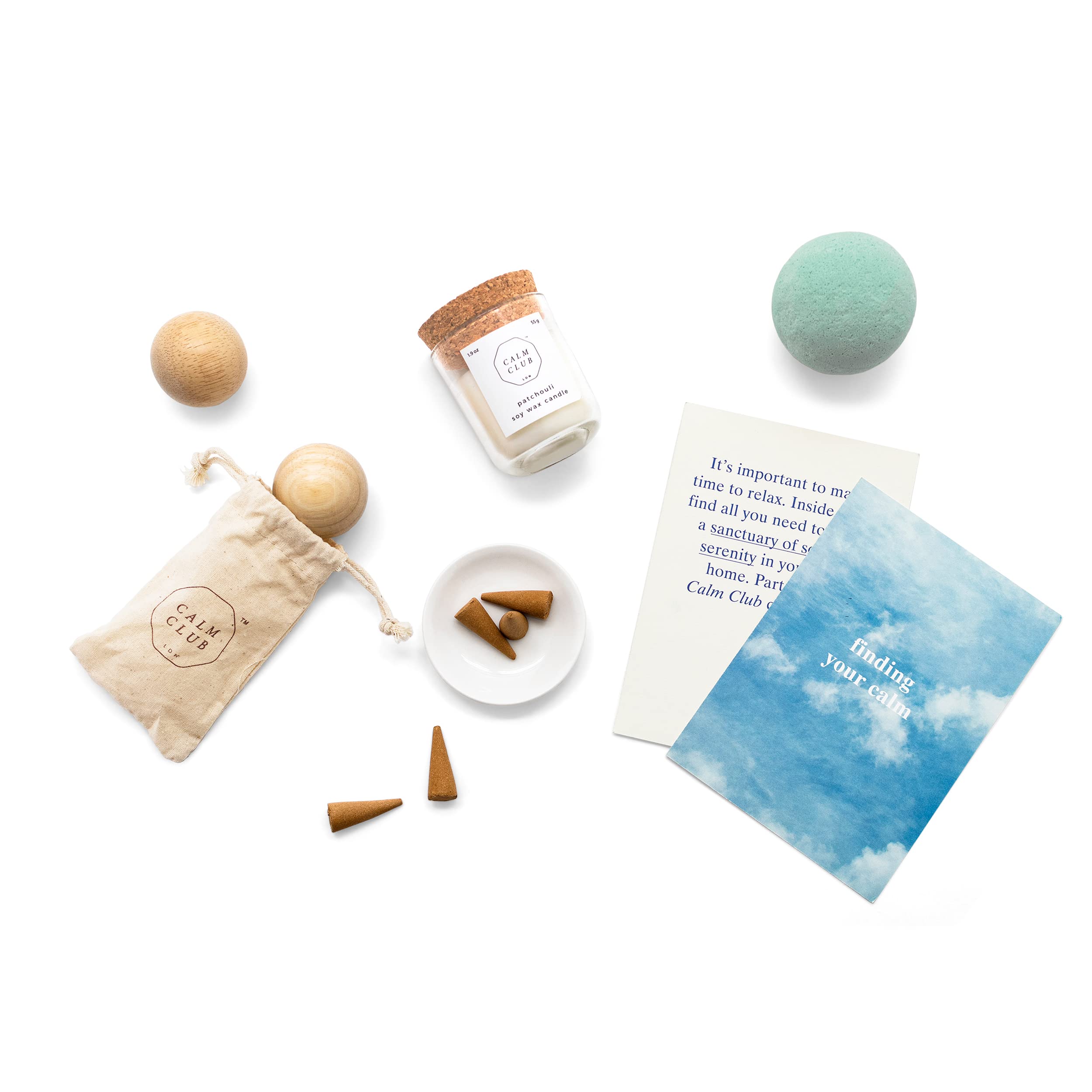 Calm Club Relaxation Gift Set - Lavender Scented Candles, Incense Cones, Bath Bombs & Stress Relief Balls | Aromatherapy Self Care Kit for Women & Adults | Perfect for Spa Nights, Meditation & Stress Relief Gifts