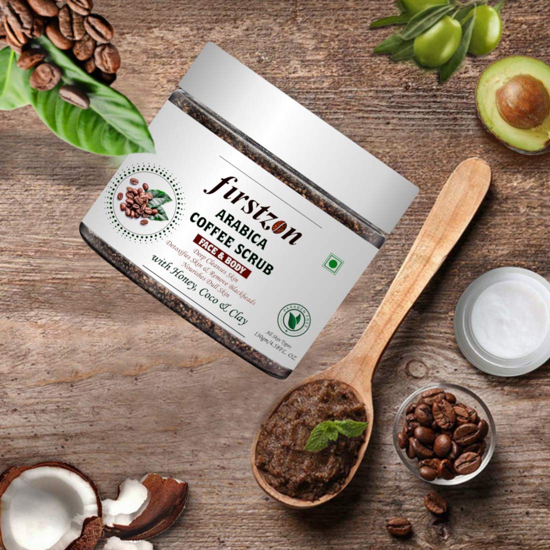 FIRSTZON Coffee Face & Body Scrub - Exfoliating & Moisturizing Tan Removal Scrub for Men & Women | Deep Cleansing, Purifying & Polishing Body Scrub | Natural Coffee Scrub for Smooth Skin | Perfect for Post-Workout, Spa Day & At-Home Skincare Routine