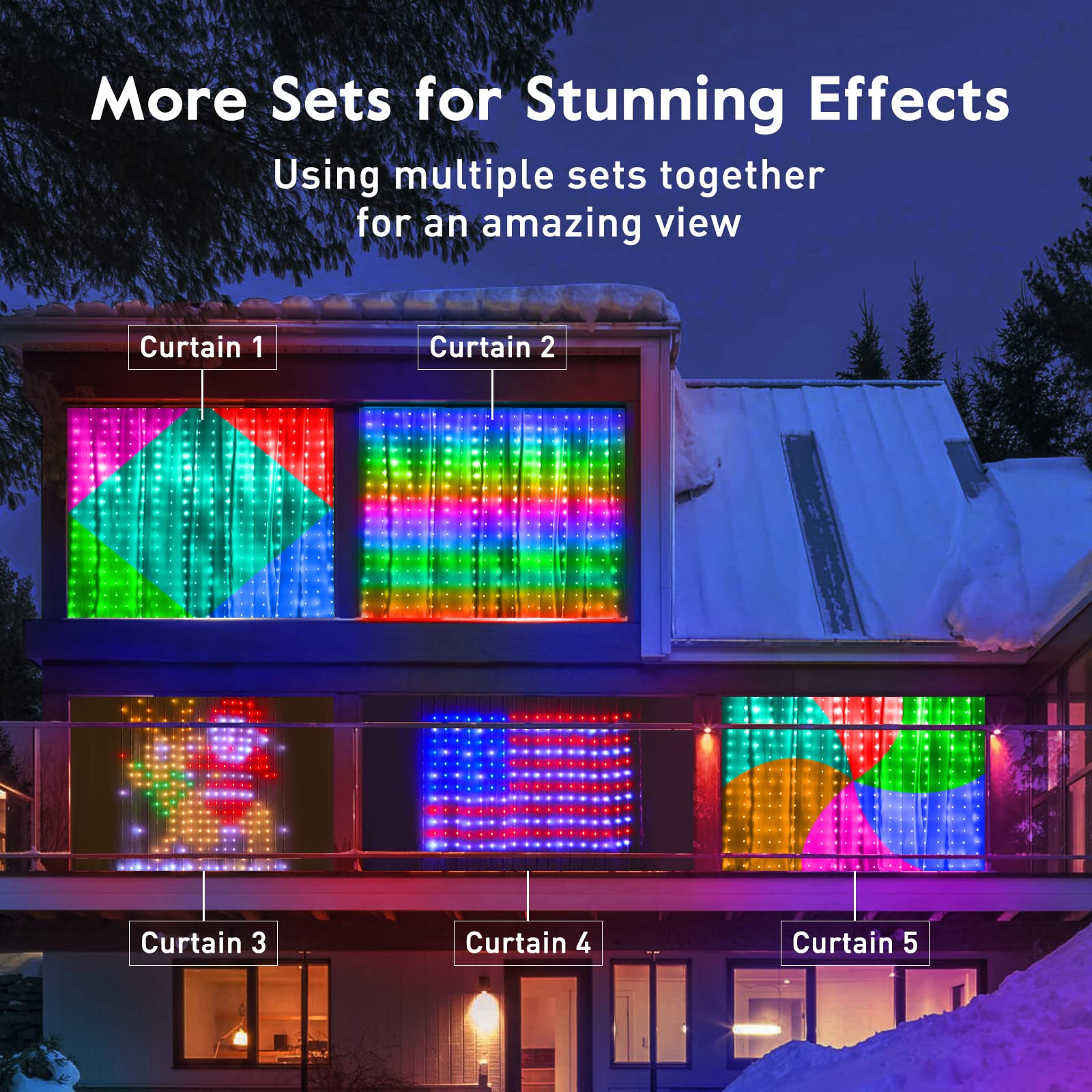 Brightown Smart Curtain String Lights - 400 LED App Controlled Fairy Lights with Music Sync & Remote, DIY Programmable Patterns & Text for Valentine's Day, Christmas, Wedding, Party - Perfect for Indoor & Outdoor Holiday Decorations, Bedroom, Garden, Patio, and Special Events Lighting