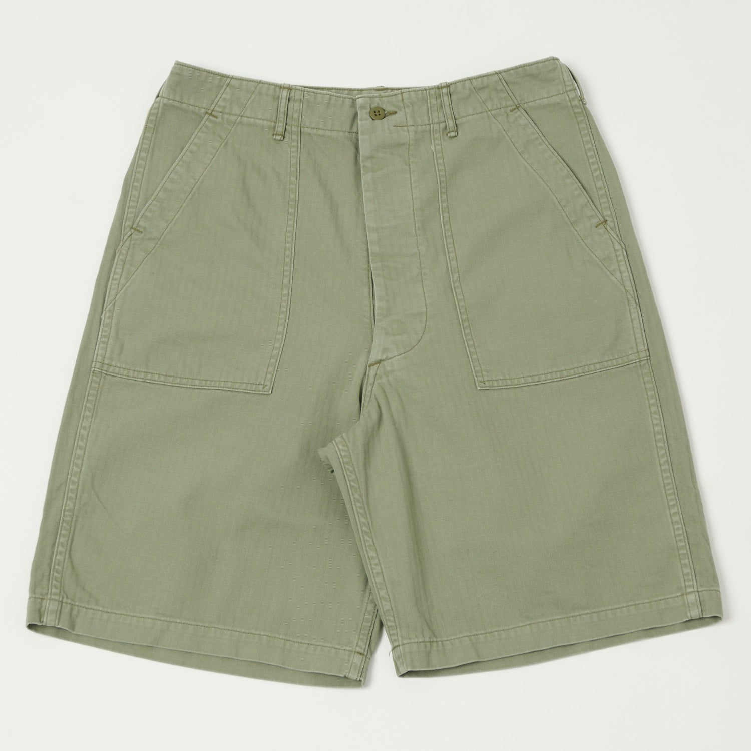 orSlow Herringbone Twill Summer Fatigue Shorts - Green | Comfortable Casual Shorts for Men | Perfect for Outdoor Activities, Travel & Summer Wear