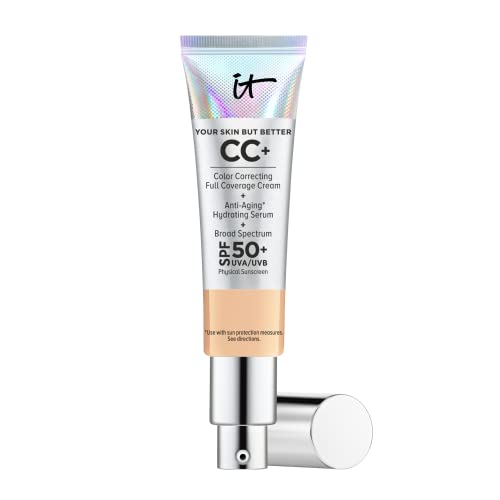 IT Cosmetics Your Skin But Better CC+ Cream with SPF 50+ | Medium (Warm) Shade | Color Correcting, Full Coverage Foundation & Hydrating Serum | Natural Finish Makeup for Daily Wear, Flawless Complexion | 1.08 fl oz