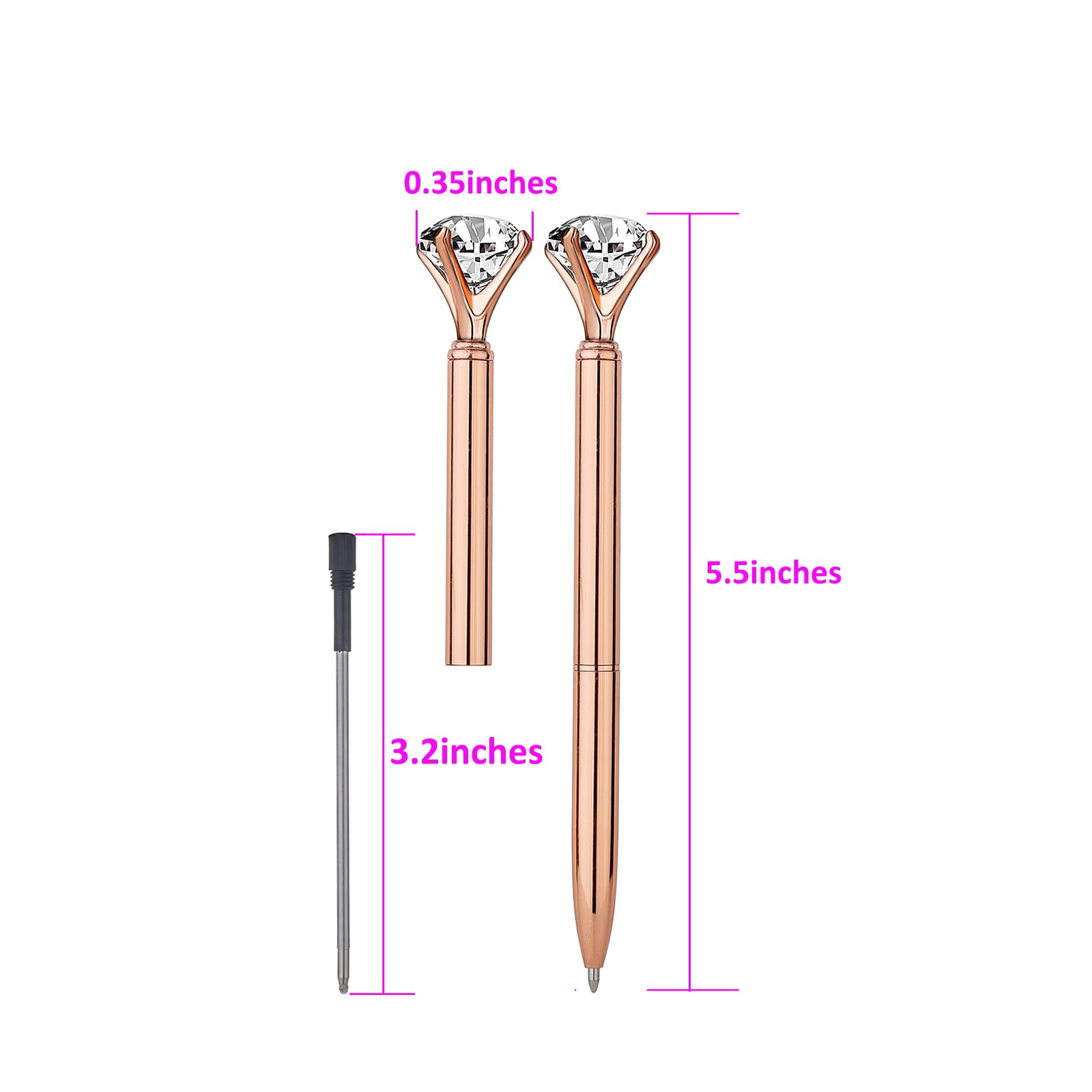 Luxury Diamond Ballpoint Pens for Women - Rose Gold Metal Pen with Crystal Diamonds, Elegant Wedding & Office Gift (3-Pack) - Perfect for Brides, Graduation, School, and Professional Use