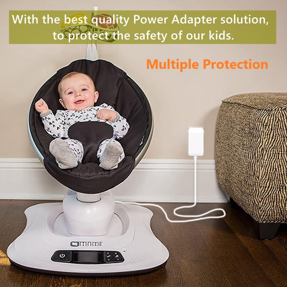 6ft Power Cord Replacement for 4moms mamaRoo 4 & RockaRoo Baby Swing - 12V 3A AC Adapter Charger Plug for mamaroo 2015 Infant Seat Bouncer - Perfect for Home, Nursery & Travel Use