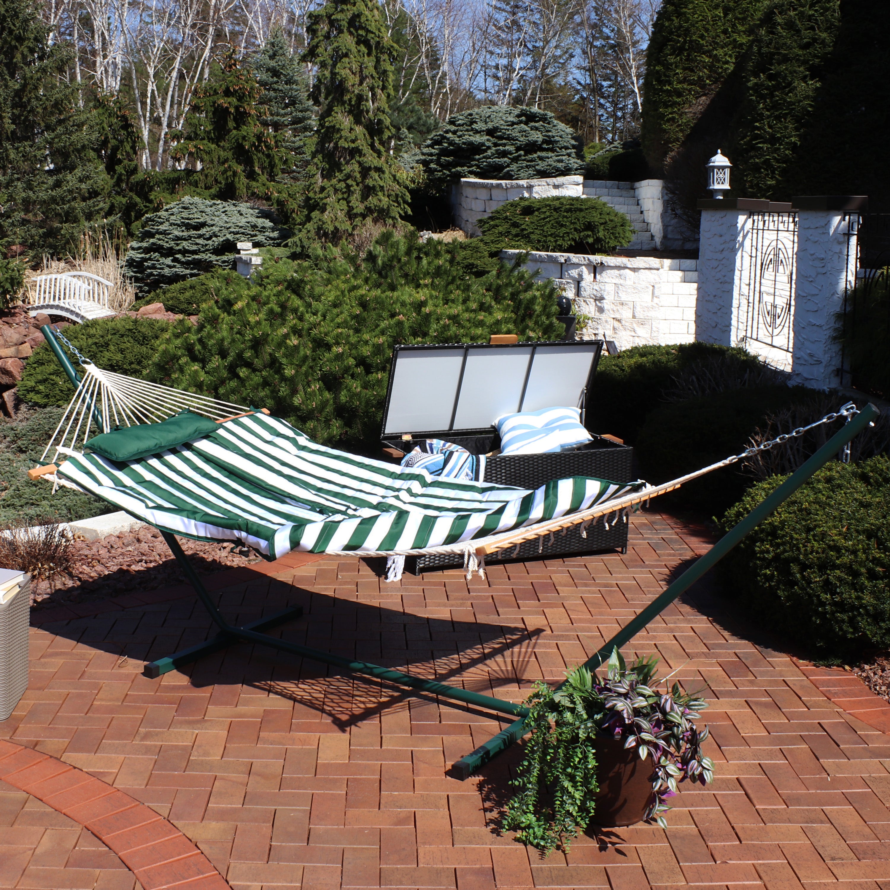 Premium Sunnydaze Rope Hammock with 12-Foot Steel Stand, Comfortable Pad & Pillow - Perfect for Backyard Relaxation, Beach Lounging & Outdoor Camping