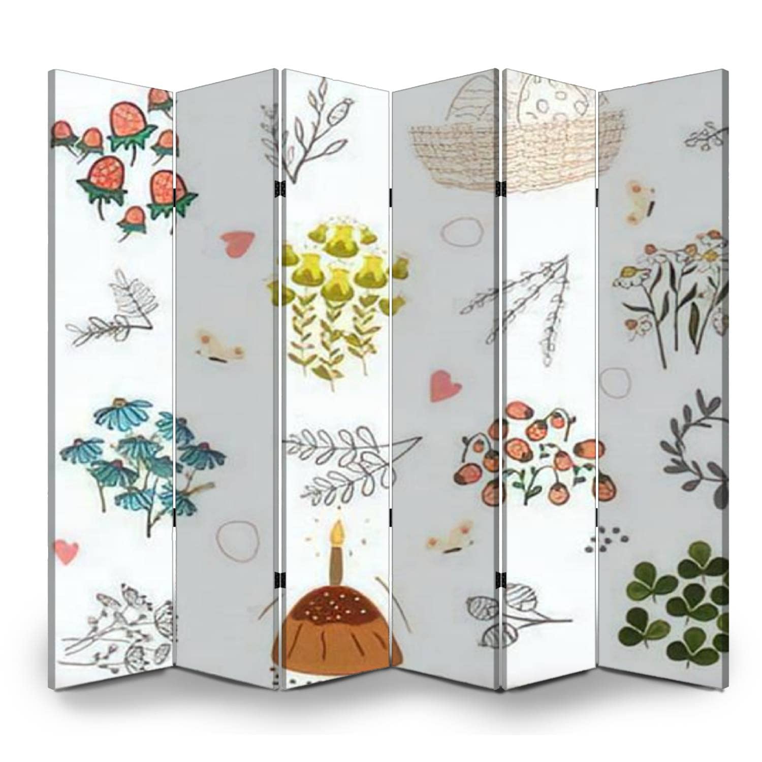 6 Panel Hand-Painted Easter Bunny Floral Canvas Room Divider - Cute Bunny & Flower Design Office Privacy Screen, Folding Partition for Home, Office, Bathroom | Perfect for Easter Decor, Workspace Separation & Home Organization