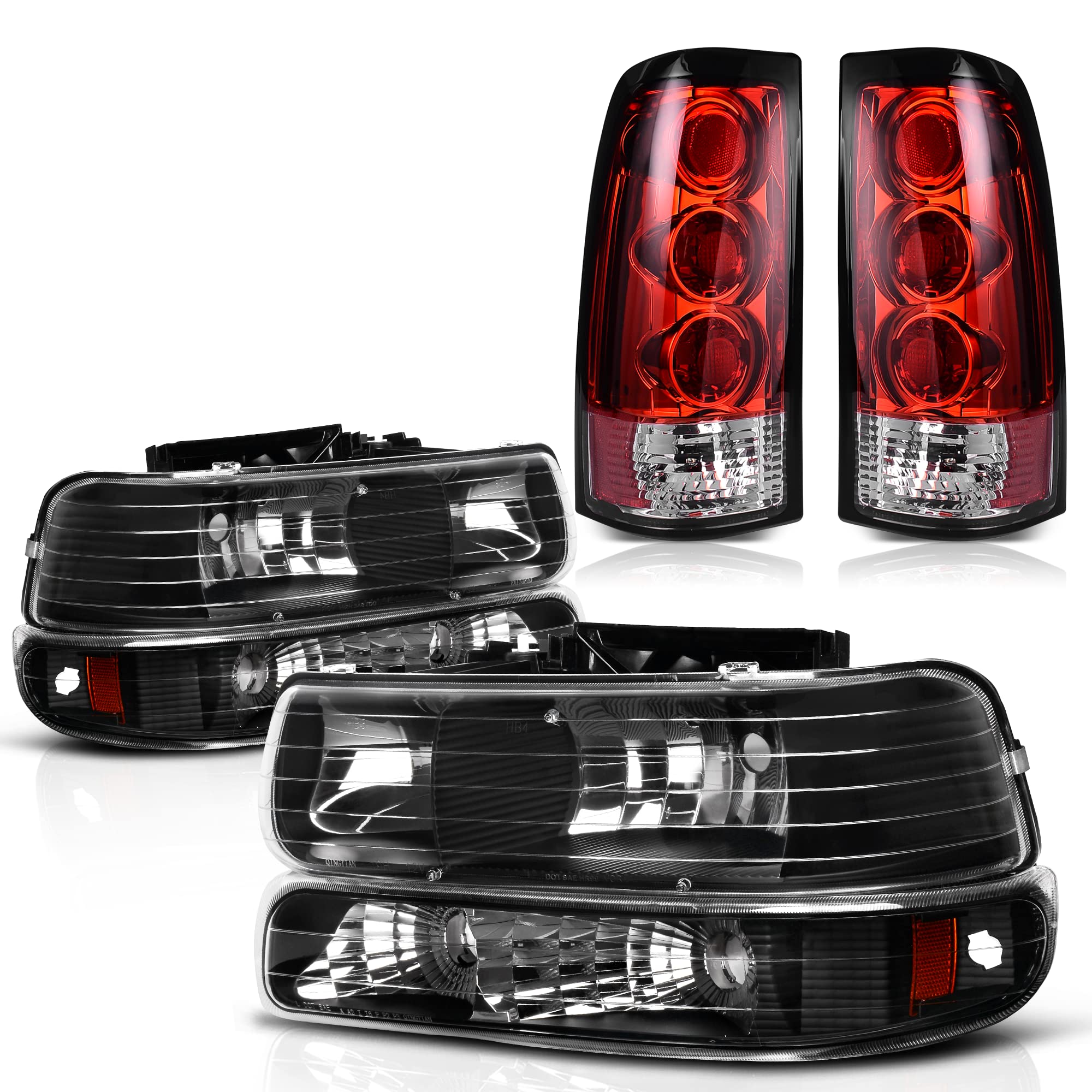 DWVO Replacement Headlight Assembly & Tail Lights Compatible with 1999-2002 Chevrolet Silverado 1500/2500, 2001-2002 Silverado 1500 HD/2500 HD/3500 - Black Housing - Perfect for Night Driving & Off-Road Adventures