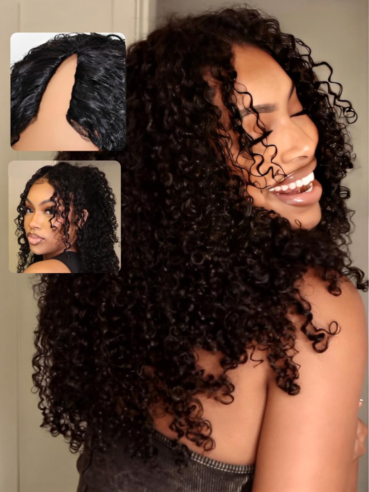 UNICE EasiContour V Part Wigs 22 Inch Human Hair Jerry Curly Glueless Clip-in Wig - Beginner Friendly Minimal Leave Out Upgrade U Part Wig for Women | Perfect for Daily Wear, Parties, Weddings & Special Occasions