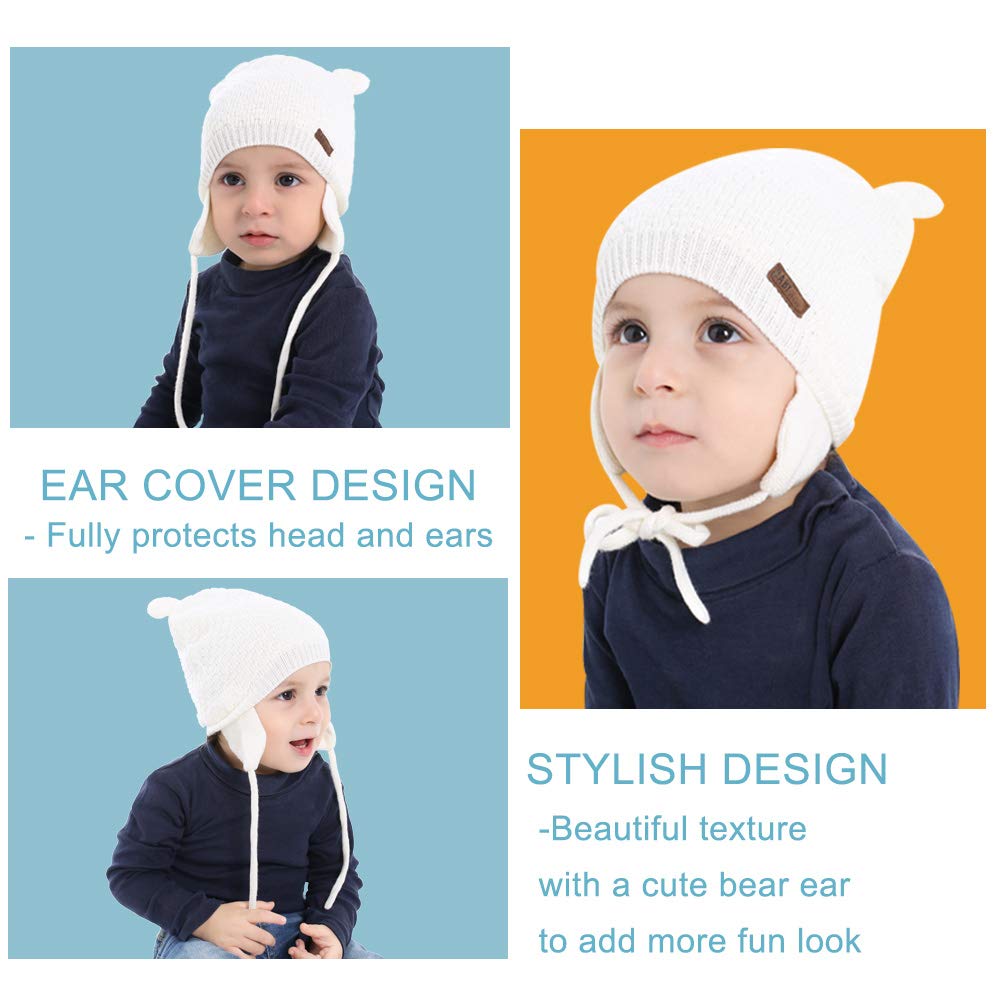 XIAOHAWANG Baby Hat - Cute Bear Toddler Earflap Beanie for Boys & Girls - Warm Winter Knit Hat for Fall & Winter - Perfect for Outdoor Play, Snow Days & Holiday Photos