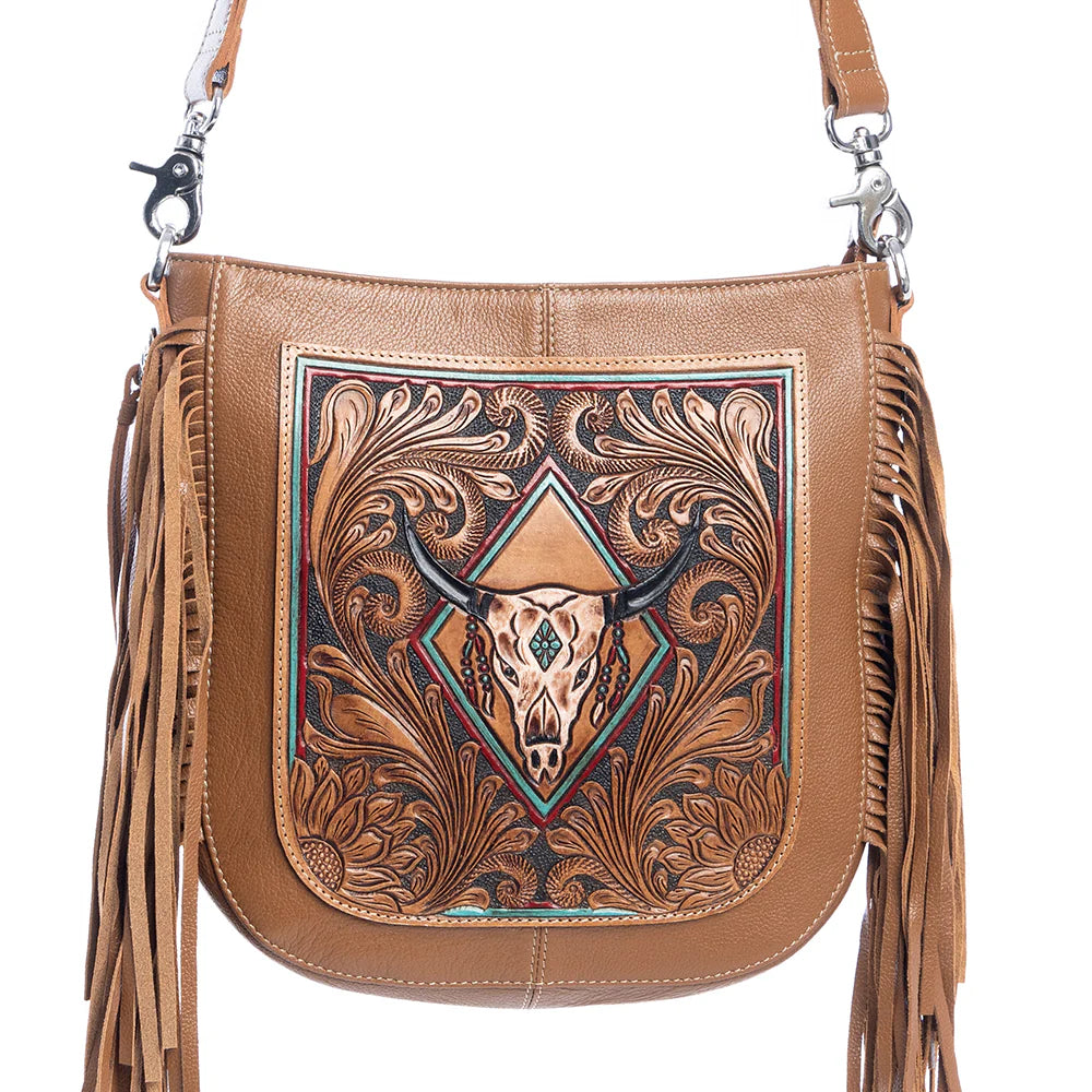 Handcrafted Leather Crossbody Bag for Women - Spring Creek Genuine Leather Purse with Tooled Floral Design - Perfect for Everyday Use, Travel & Casual Outings