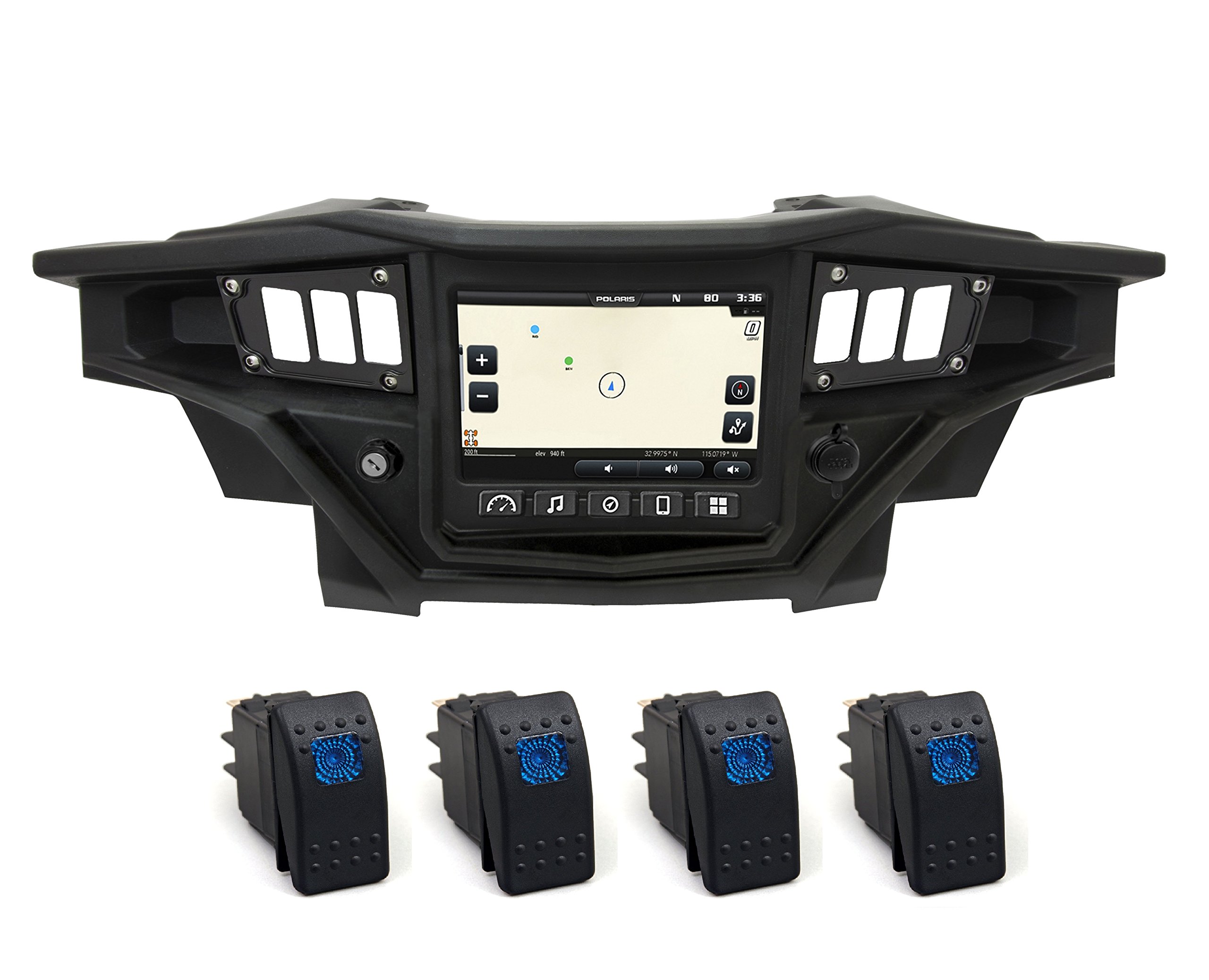 STV Motorsports Custom Switch Dash Panel Plates for 2017-2018 Polaris RZR XP 1000 RIDE COMMAND - 4 Free Rocker Switches Included - 100% Made in USA (Black) - Perfect for Off-Road Adventures & UTV Customization