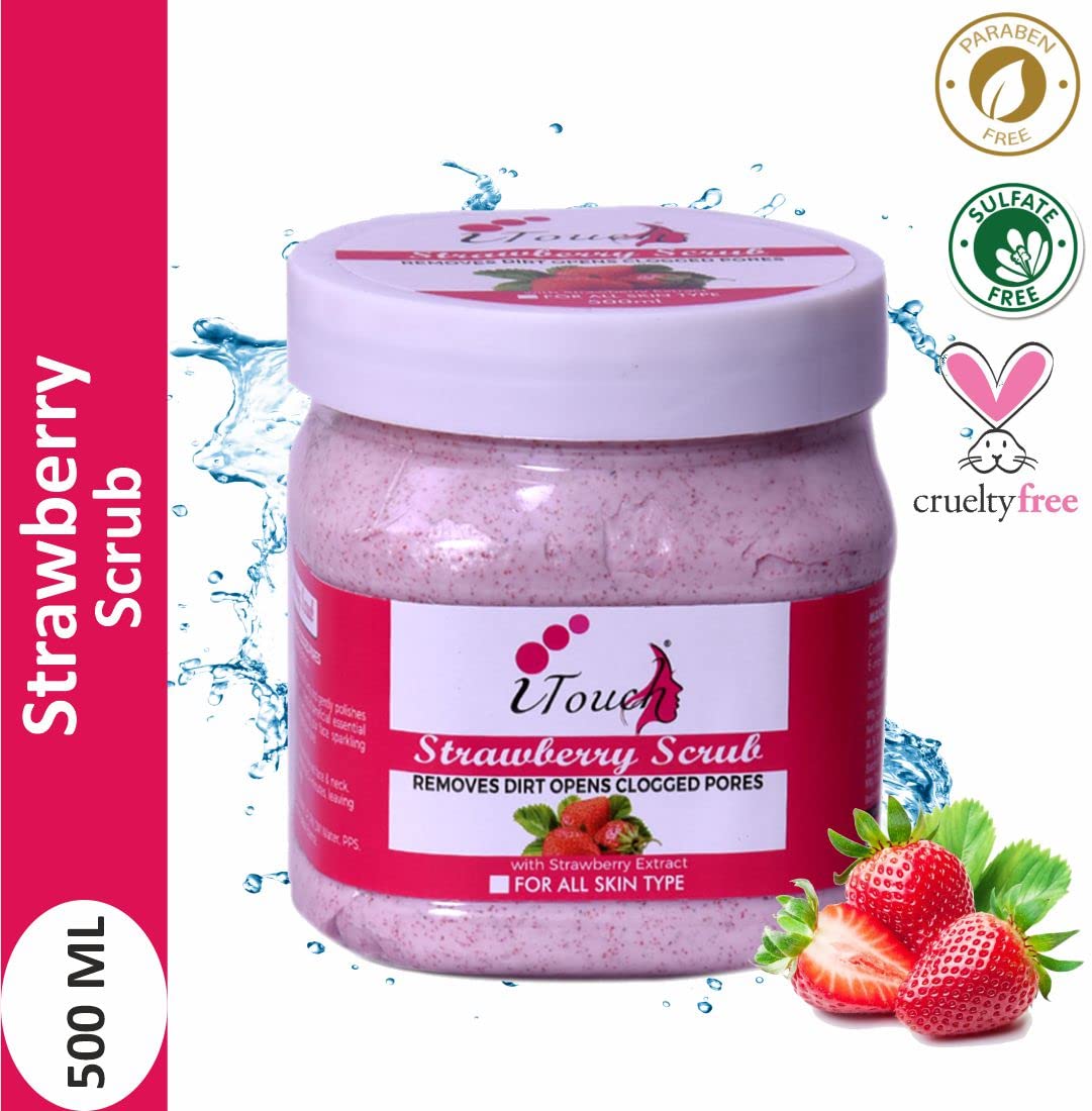 Organic Strawberry Face & Body Scrub - Natural Exfoliator for Smooth Skin | Deep Cleansing Herbal Scrub with Antioxidants | Paraben & Sulfate Free Skincare for Women & Men (500ml) | Perfect for Daily Exfoliation & Spa Days