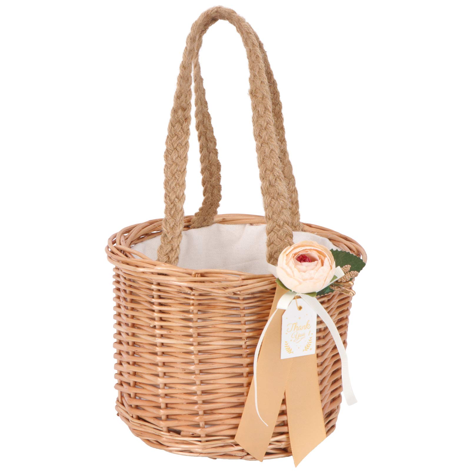 Cabilock Woven Willow Picnic Basket - Oval Wicker Storage Basket with Handle for Easter, Wedding, Candy, Wine (17x15cm, Khaki) | Perfect for Outdoor Picnics, Home Decor & Gift Giving