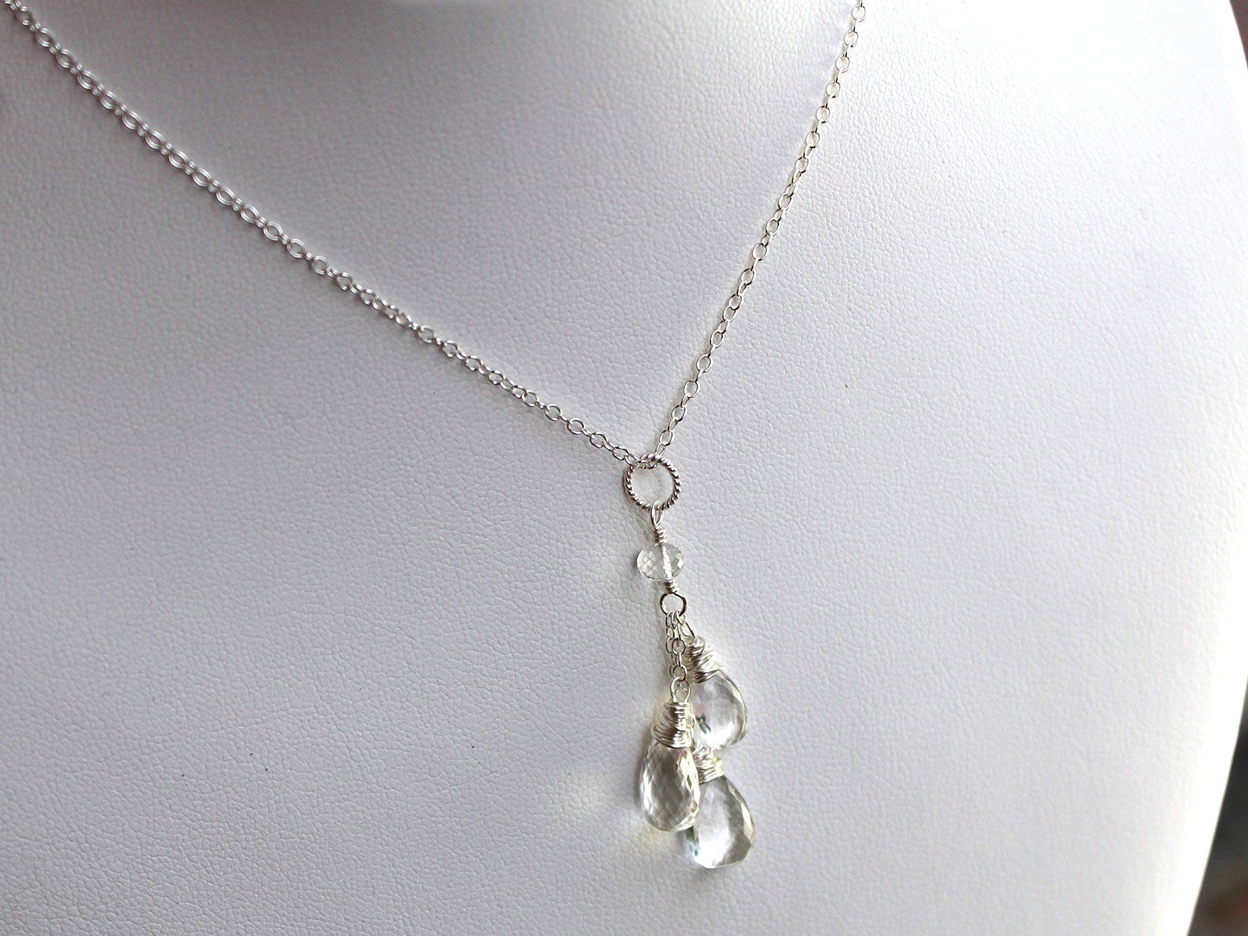Crystal Quartz Necklace with Waterfall Teardrop Pendant - Sterling Silver Jewelry by Aerides | Elegant Gift for Women, Perfect for Weddings & Special Occasions