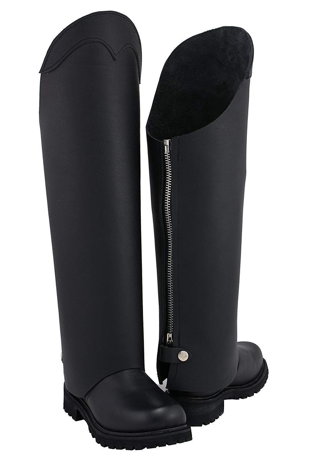 Milwaukee Leather MLM5556 Unisex Black Leather Tall Half Chaps with Back Zipper - Durable Equestrian Riding Gear for Horseback Riding & Western Fashion