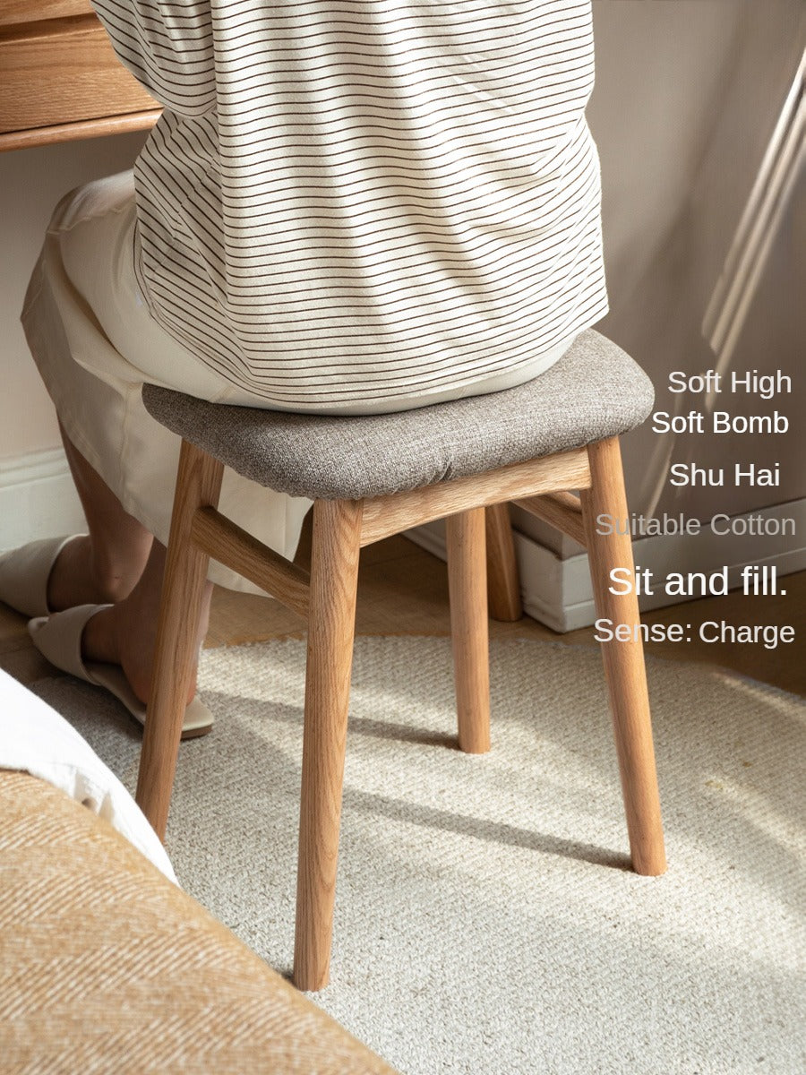 Premium Oak Solid Wood Makeup Stool with Soft Upholstered Seat - Perfect for Vanity, Dressing Room & Beauty Salon