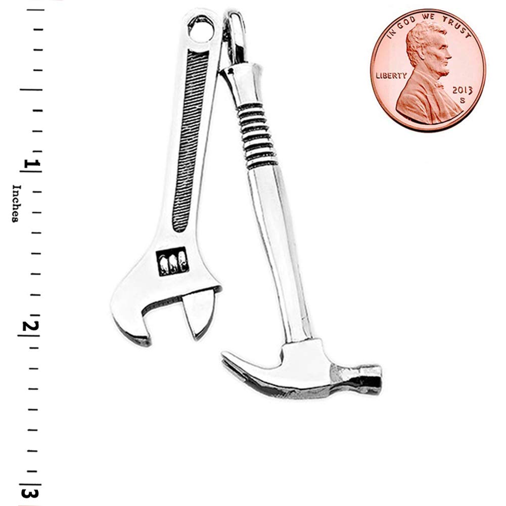 Unique Solid Sterling Silver Oxidized 3D Hammer & Wrench Tool Pendant Necklace for Men - Handmade Jewelry Gift for Mechanics, Engineers & DIY Lovers - Perfect for Work, Gifts & Everyday Wear