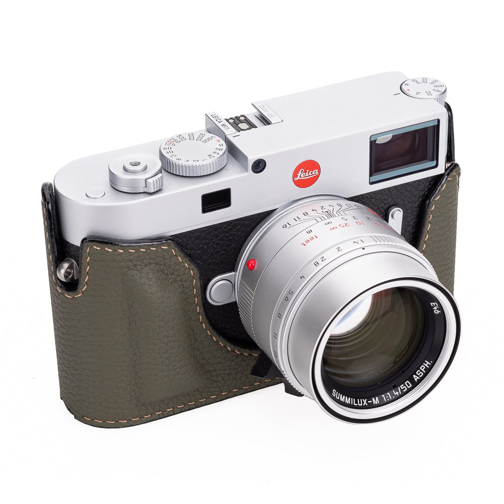 Arte di Mano Premium Leather Half Case for Leica M11 Camera - Khaki Shrunken Calf with Advanced Battery Access Door | Protective Cover for Travel & Street Photography