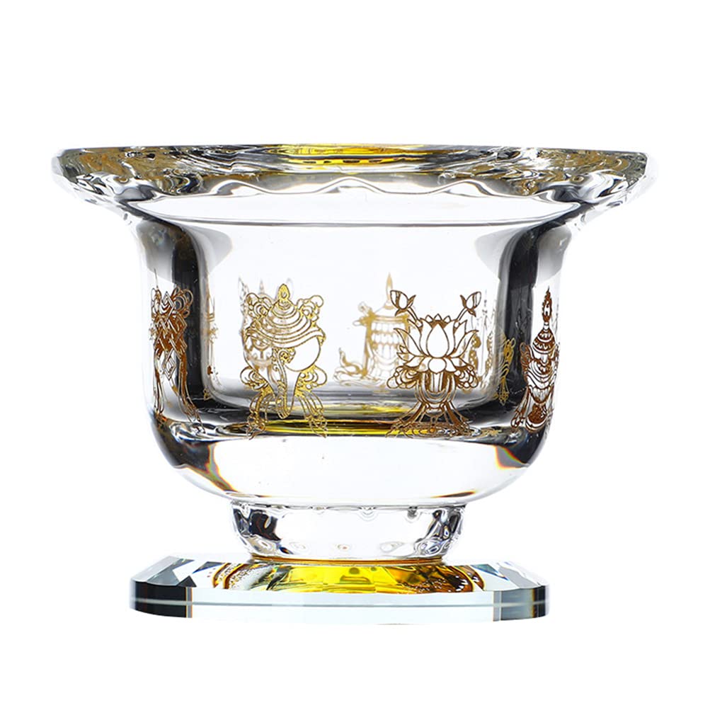Crystal Holy Water Offering Cup Bowls for Buddha Altar - Tibetan Buddhist Meditation Supplies for Temple Rituals & Home Spiritual Practice