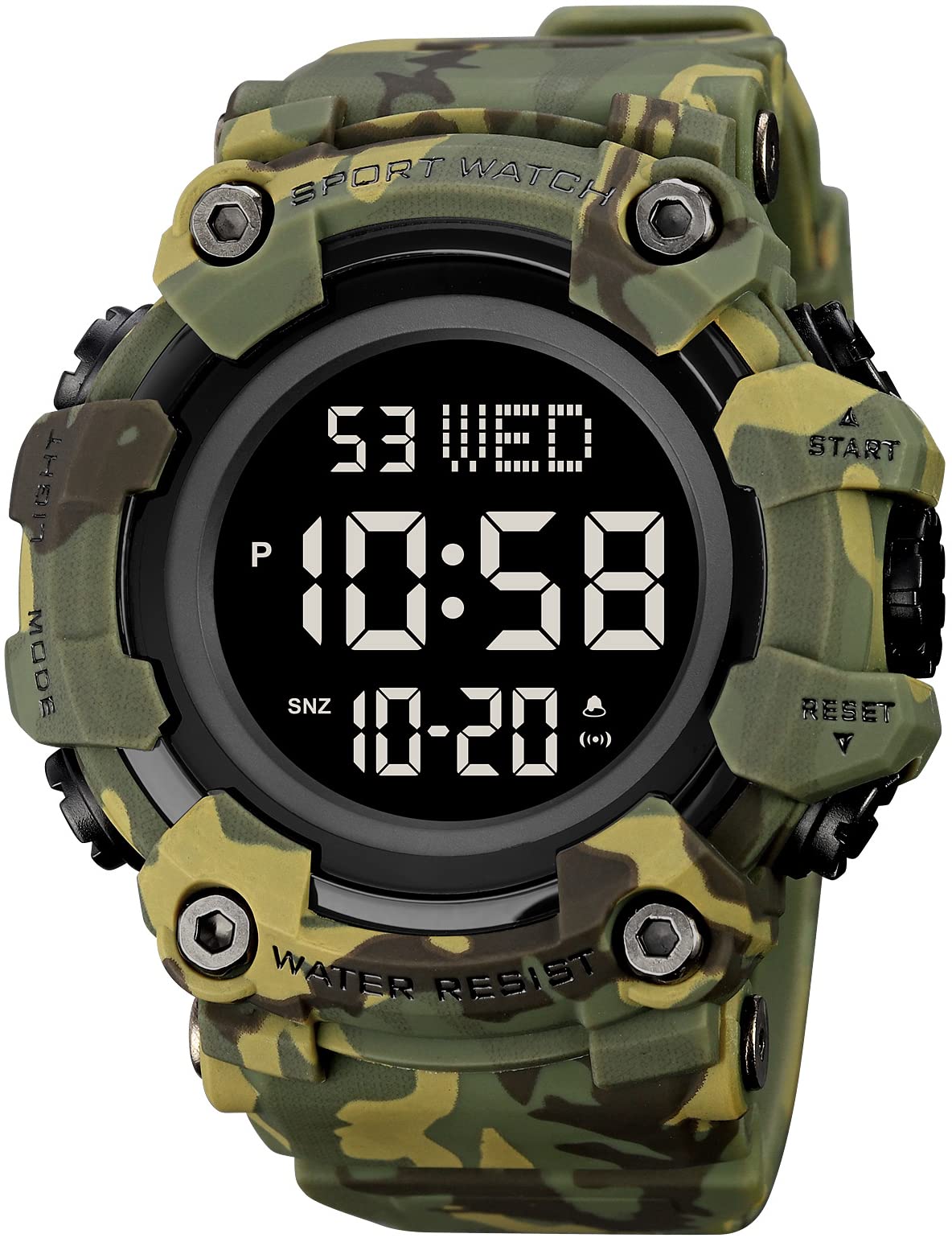 Gosasa Men's Sports Watch - Waterproof Digital LED Stopwatch with Countdown, 12/24 Hour Display, Multifunctional Wristwatch for Running, Swimming & Outdoor Activities