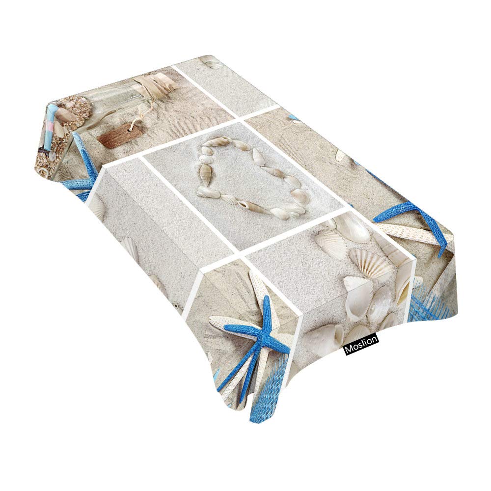 Seashell Starfish Driftwood Rectangular Tablecloth - 60x104 Inch Decorative Dining Table Cover for Indoor/Outdoor Use - Perfect for Beach Themed Parties, BBQ, Picnic, Coffee Table & Coastal Home Decor