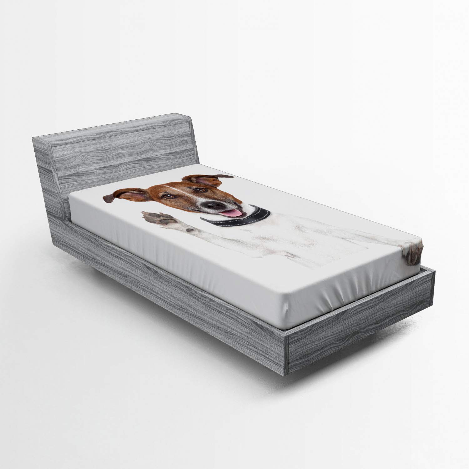Ambesonne Jack Russell Fitted Sheet - Dog Lover Design, Twin XL, Brown/Black/White for Cozy Bedroom