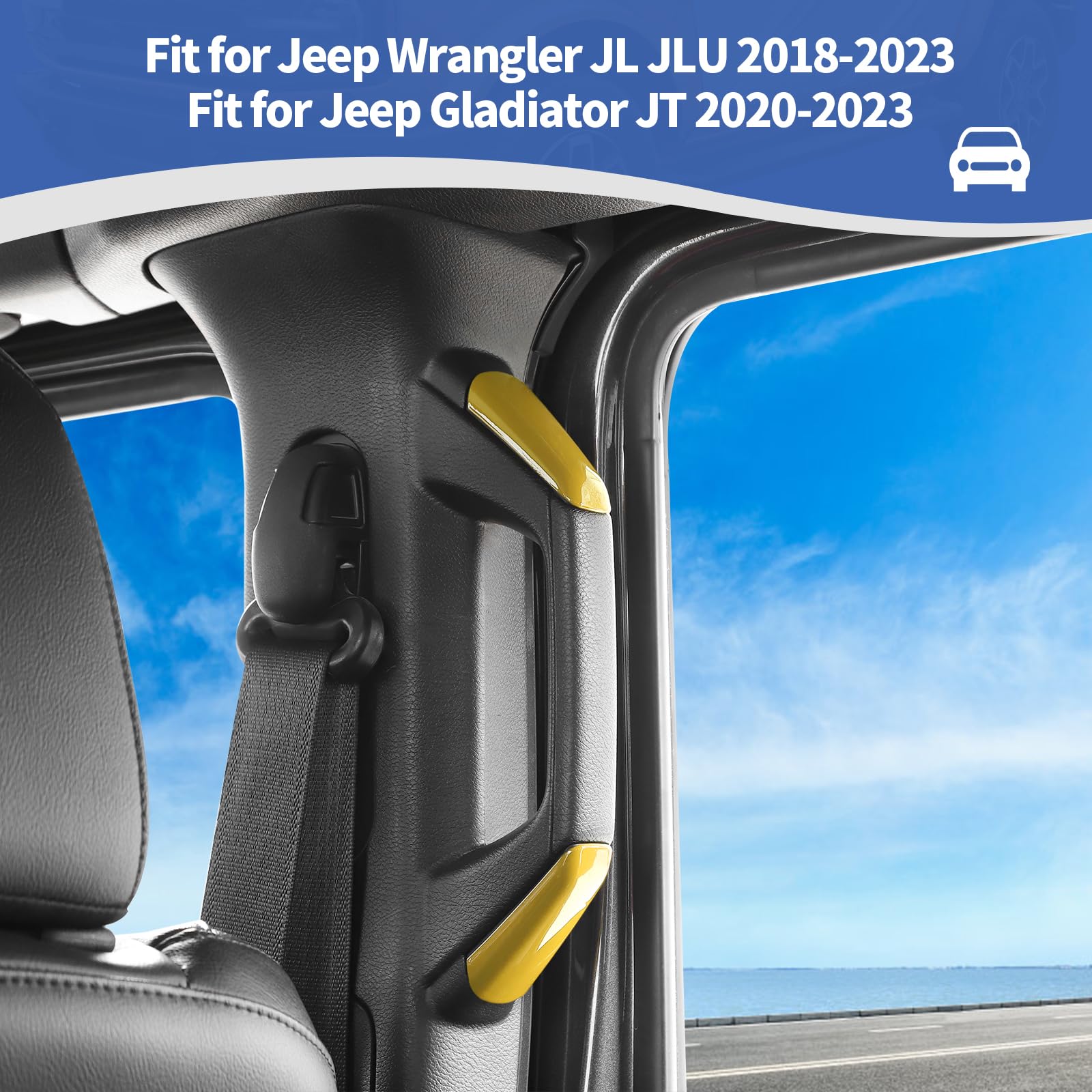RT-TCZ Yellow A/B Pillar Grab Handle Covers for Jeep Wrangler JL JLU & Gladiator JT (2018-2023) - Interior Accessories for Enhanced Grip & Style - Perfect for Off-Roading & Daily Driving