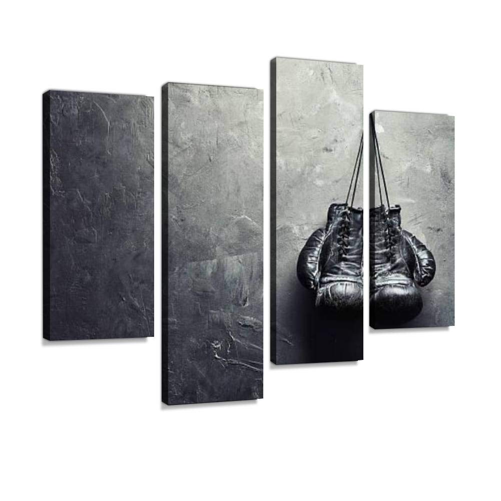 IGOONE 4-Panel Canvas Wall Art - Vintage Boxing Gloves Framed Painting, Textured Wall Decor, Ready to Hang Modern Poster for Living Room, Bedroom & Office Decor | Perfect for Sports Themed Rooms & Man Cave Wall Art