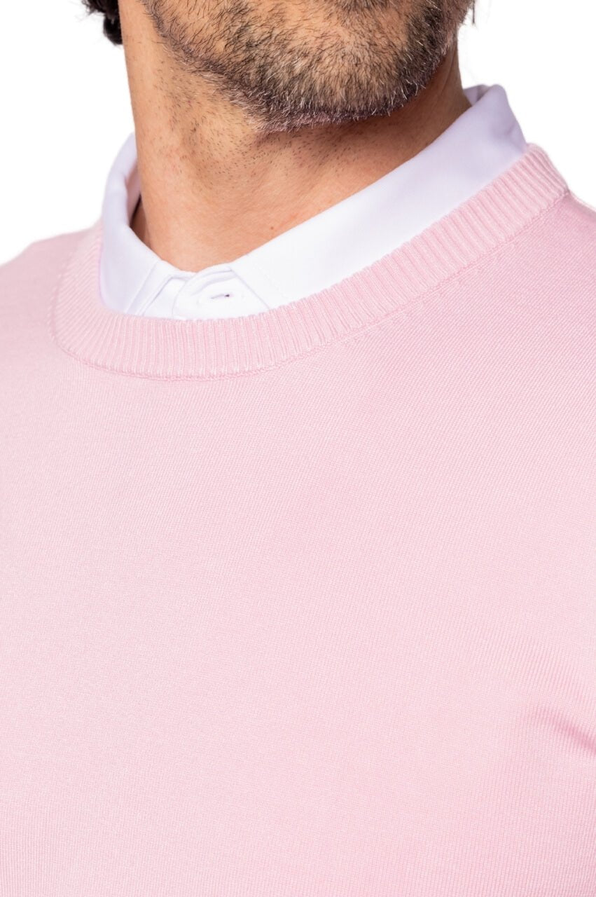 Men's Light Pink Striped Crewneck Sweater - Soft Cotton Knit Pullover for Casual Wear & Fall Fashion | Perfect for Office, Date Night & Weekend Outfits