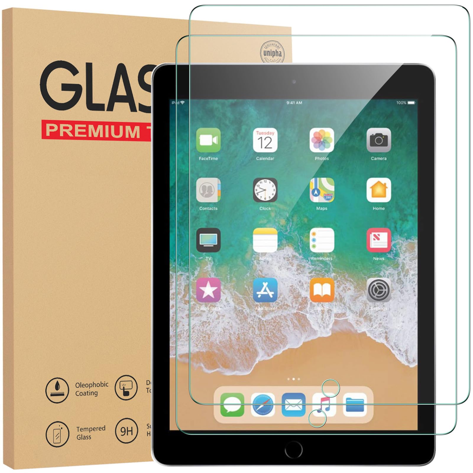 Gerutek 2-Pack Tempered Glass Screen Protector for iPad 9.7 Inch (2018/2017 6th/5th Gen), iPad Air 2 & iPad Air - 9H Hardness, Anti-Bubble, HD Clear - Perfect for Work, Study & Entertainment