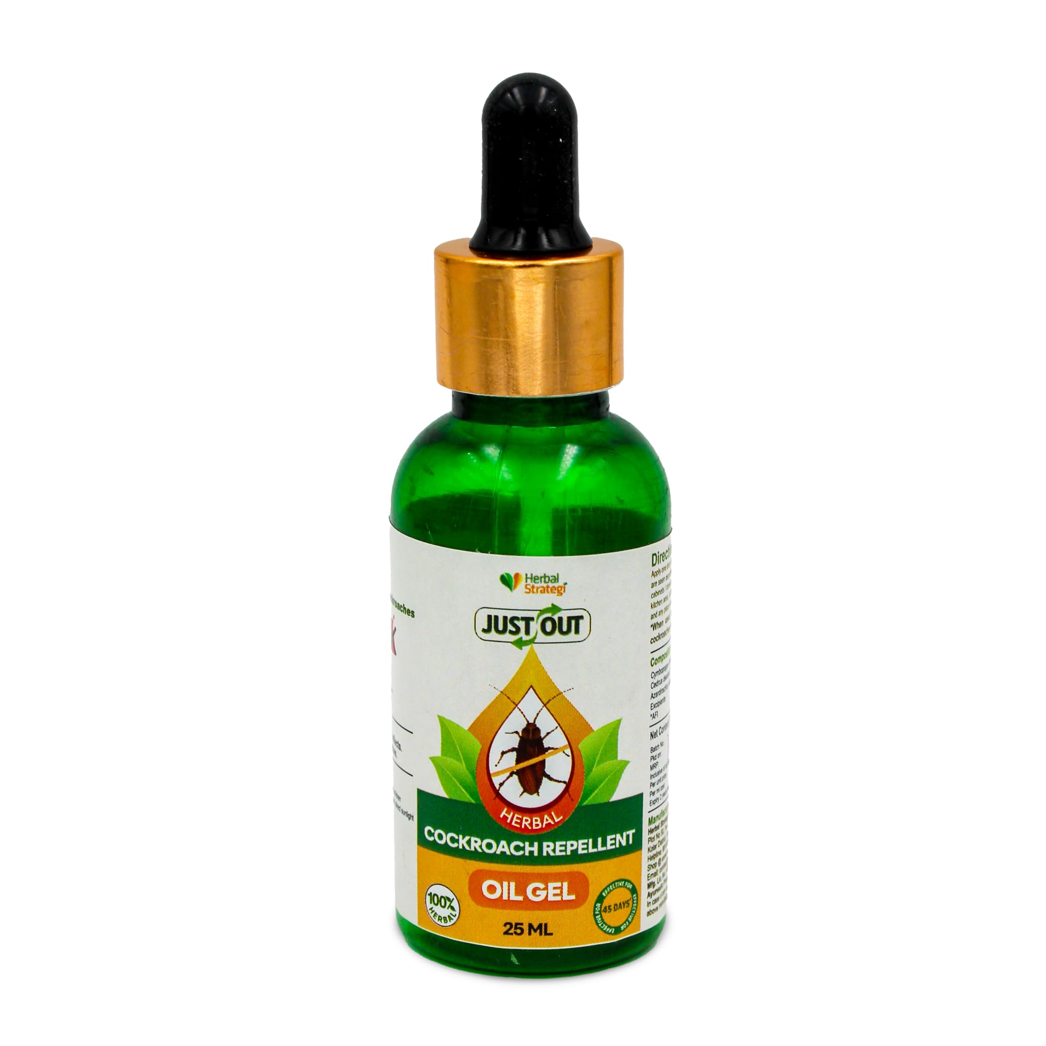 Herbal Strategi Cockroach Repellent Oil Gel - 25ml | Natural Roach Repellent for Home & Kitchen | 100% Herbal, Chemical-Free & Non-Toxic | Safe for Babies & Pets | Ayurvedic Certified | Works on All Cockroach Species | Ideal for Apartments, Restaurants & Food Storage Areas