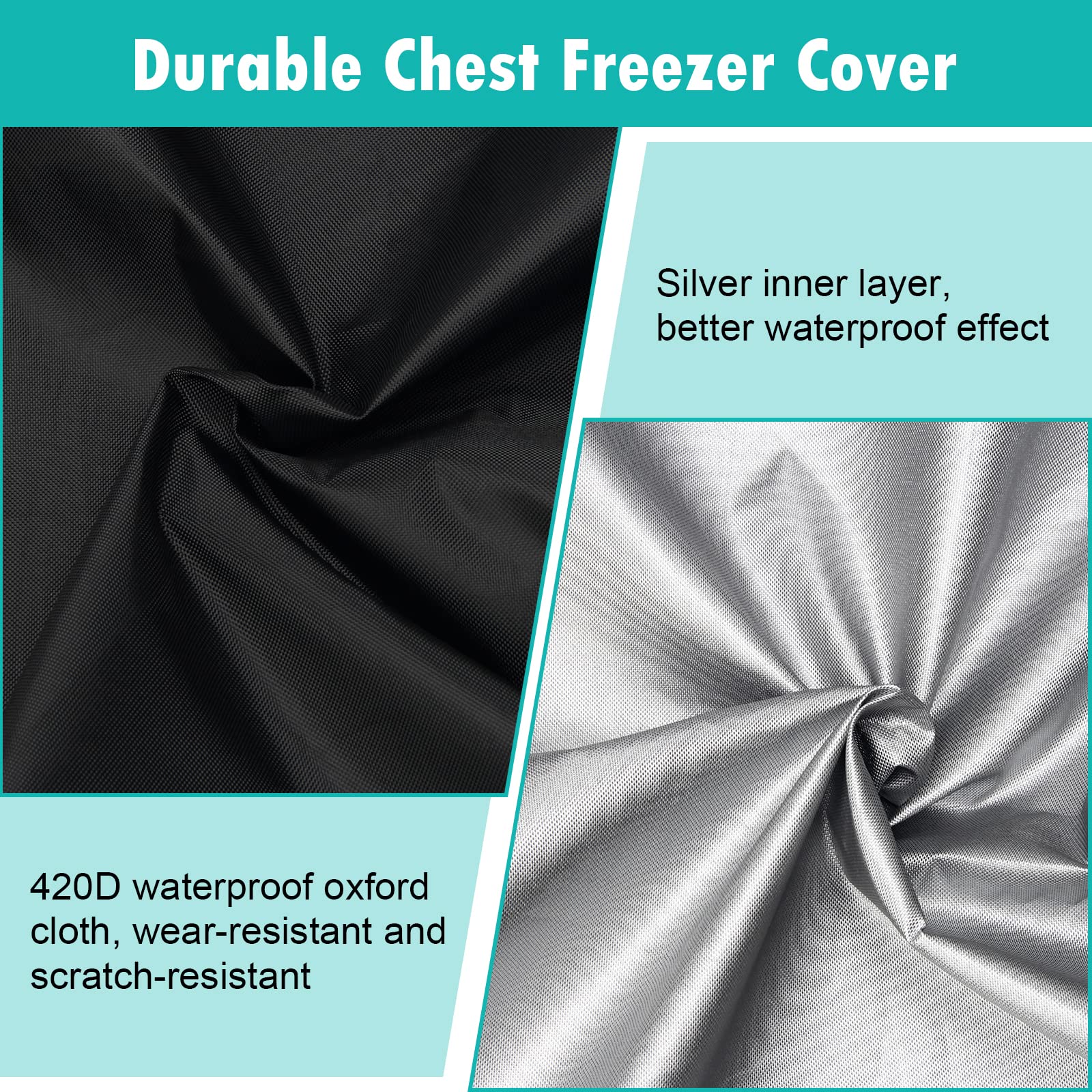**Waterproof Black Chest Freezer Cover - 28L x 23W x 34H, Fits 5 Cubic Feet Freezers with Zipper Pocket & Strap - Durable & Compact for Indoor/Outdoor Use**    *(Perfect for Garages, Basements, Kitchens, or Outdoor Storage - Protects Freezer from Dust, Moisture & Damage)*