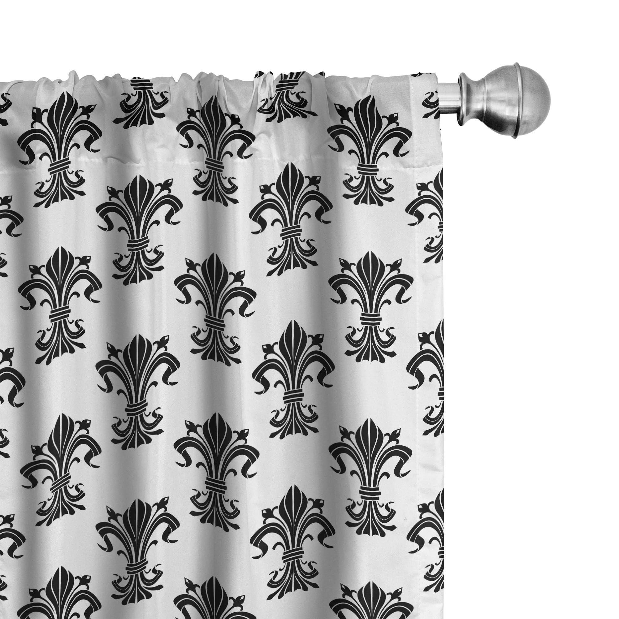 Ambesonne Fleur De Lis Window Curtains Set of 2 Panels - 28x84 Inch Black & White Historical European Heraldry Print with Iris Buds & Curved Leaves Design | Lightweight Rod Pocket Curtains for Living Room, Bedroom & Dining Room Decor