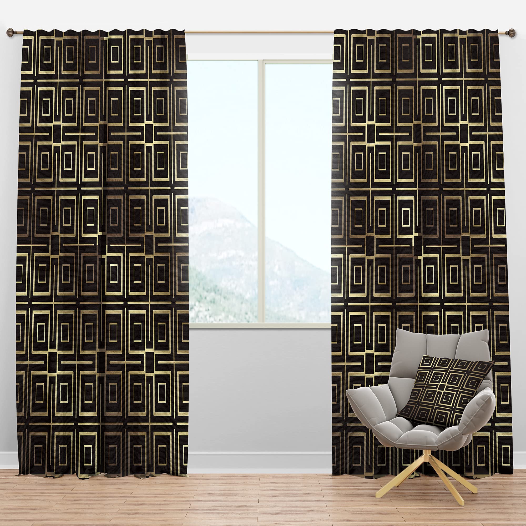 DesignQ Blackout Curtains 'Golden Luxury Metallic Geometrics XII' - Thermal Insulated Single Panel (52x90 inches) for Bedroom & Living Room - Soundproof & Energy Saving Window Drapes - Perfect for Home Theater, Nursery & Light Sleepers