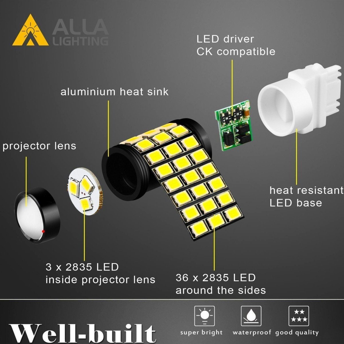 7443 7440 LED Bulbs - 39 SMD 2835 Chips, 6000K Cool White/Amber Yellow/Red - Perfect for Car Tail Lights, Turn Signals & Brake Lights