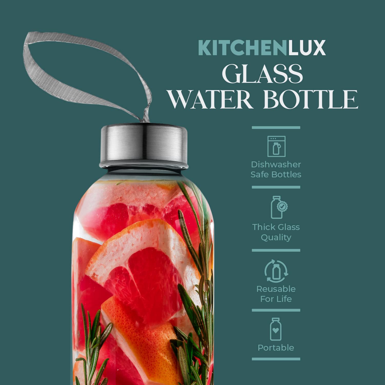 24oz Glass Water Bottles with Nylon Sleeves - 6 Pack BPA Free, Leak Proof & Portable - Ideal for Water, Juice, Smoothies at Home, Gym or Outdoor Activities
