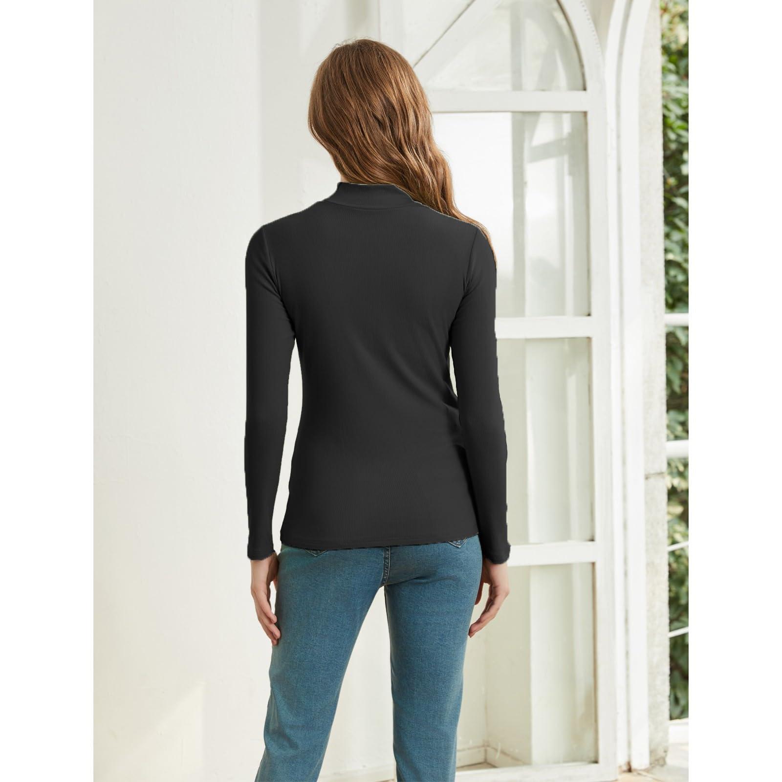 Women's Long Sleeve Mock Turtleneck Ribbed Knit Tops - Slim Fit Basic Shirts for Layering, Work, and Casual Wear | Tight Undershirts for Everyday Comfort