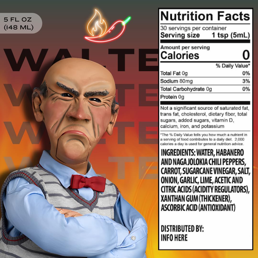 Jeff Dunham's Walter's Garlic & Habanero Hot Sauce - Bold & Spicy 5oz Bottle with Perfect Garlic Infusion | Great for Tacos, Wings, Burgers & BBQ | Shut the Hell Up (and Eat It) Hot Sauce Gift for Spicy Food Lovers