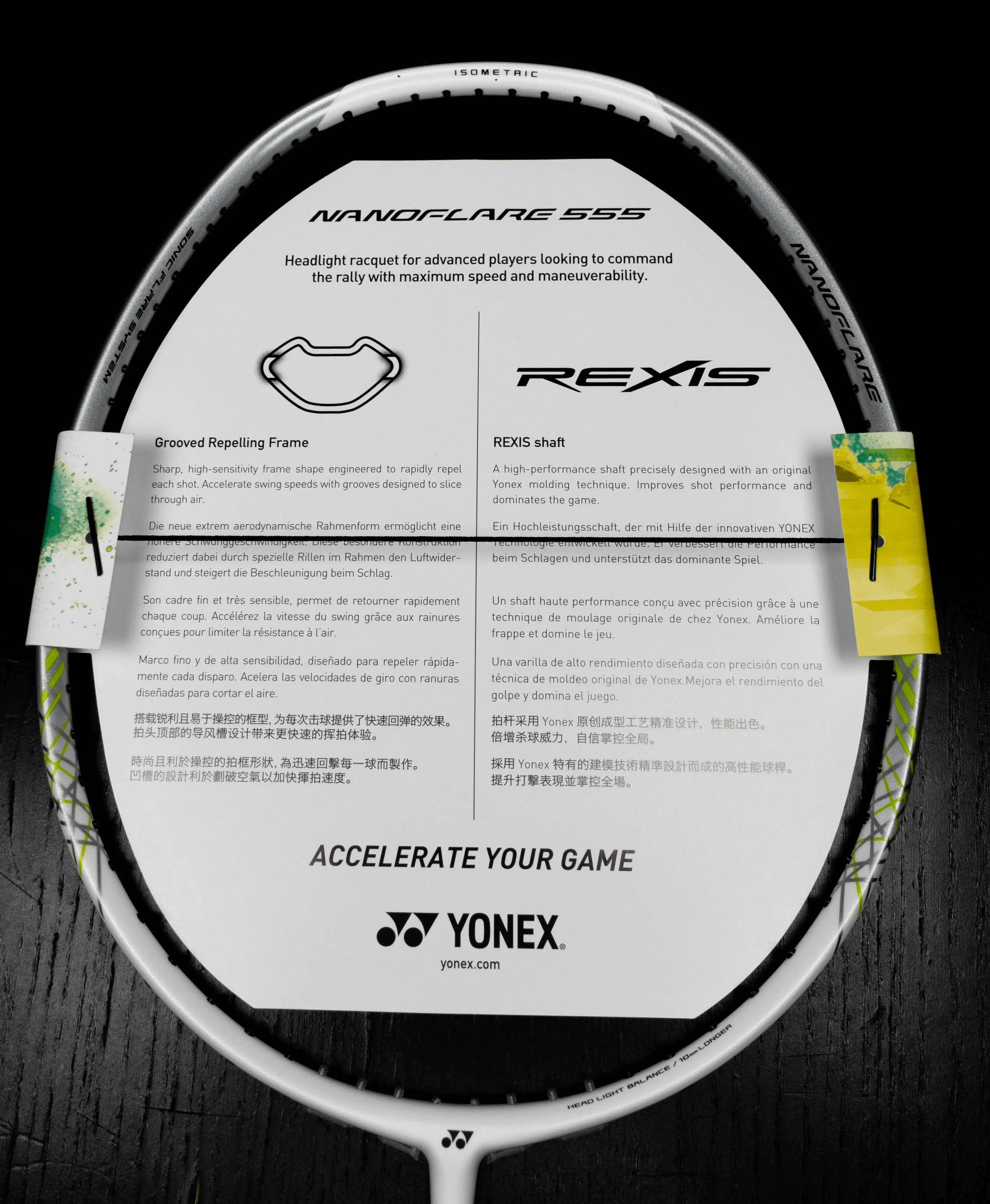 Yonex Nanoflare 555 Badminton Racket - Matte White - Lightweight Carbon Fiber Shaft for Speed & Control - Perfect for Competitive Play & Training Sessions