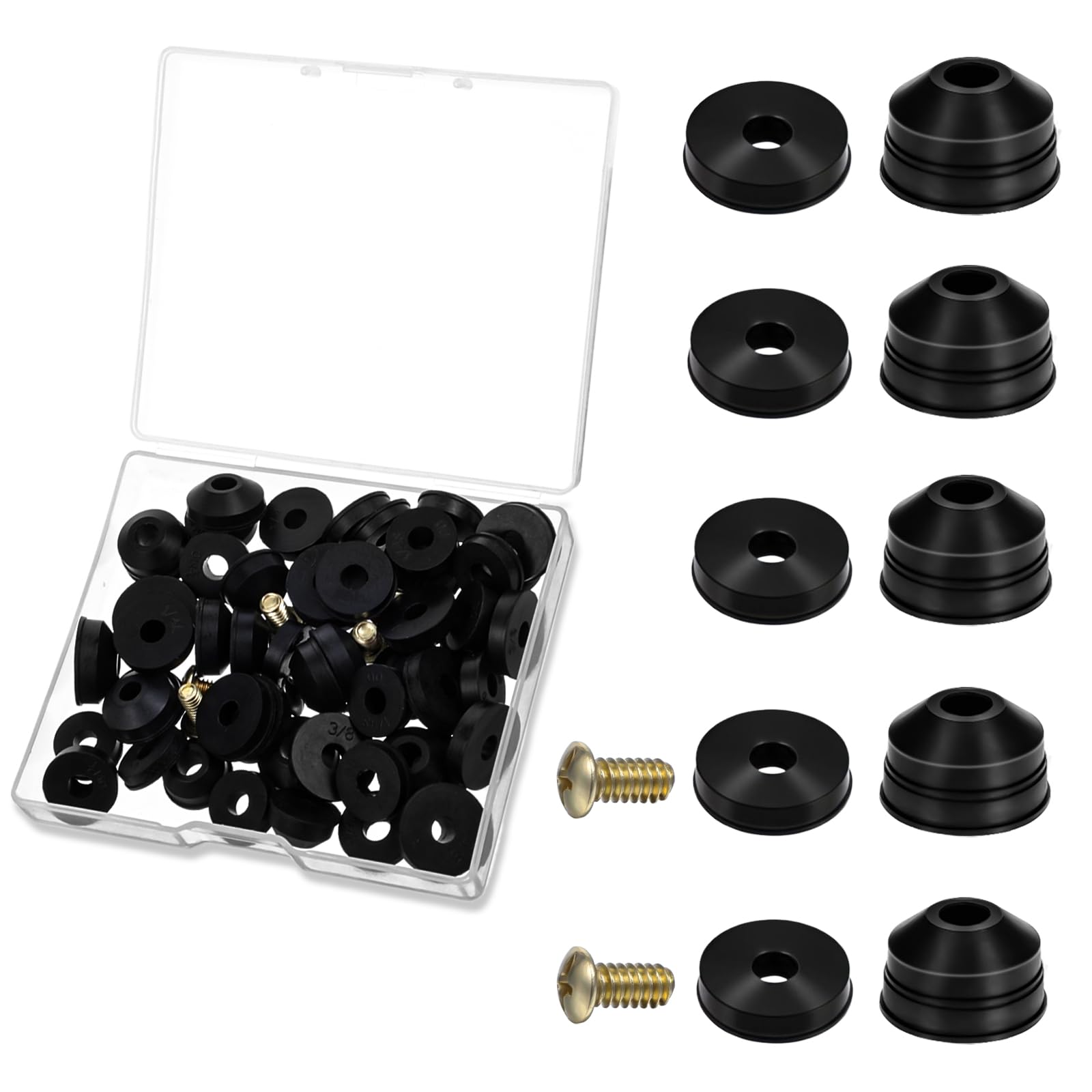 60 Pack Rubber Faucet Washers - Flat & Beveled Washer Assortment Kit for Outdoor Garden Hose Faucet Repair - Leak Proof Replacement for Worn Faucet Stems (Black) - Perfect for DIY Plumbing, Sprinkler Systems & Outdoor Watering Solutions
