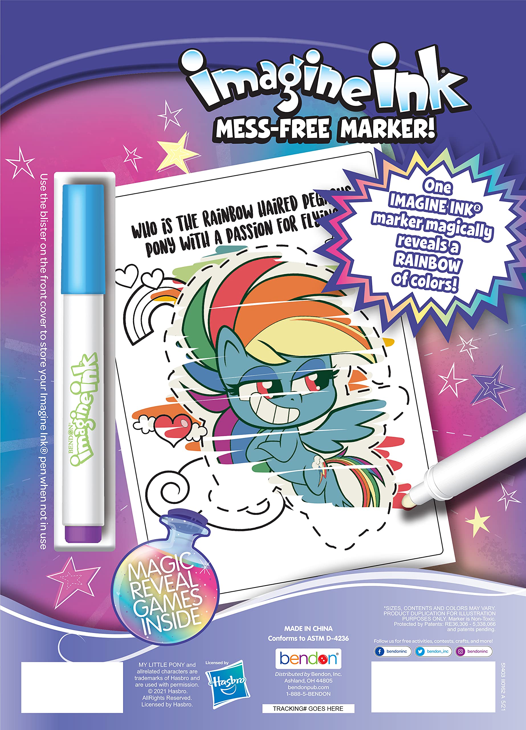 My Little Pony Imagine Ink Coloring Book - 16 Pages with Mess-Free Magic Marker | Bendon 51403 | Perfect for Kids Travel & Birthday Gifts
