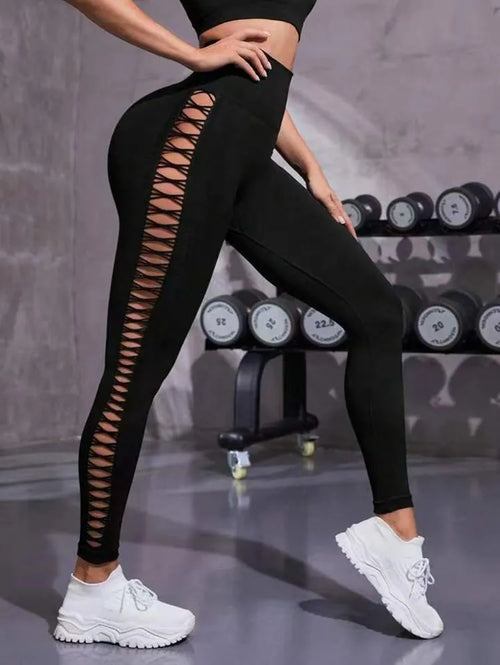 Sexy Hollow Black Seamless Leggings for Women - High Waist Yoga Pants, Gym Workout Leggings, Tummy Control Fitness Tights - Perfect for Yoga, Running, Gym & Casual Wear