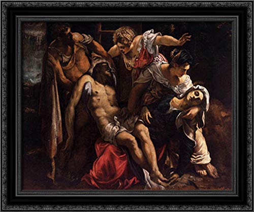 Tintoretto Lamentation Over The Dead Christ 24x20 Canvas Art - Black Ornate Wood Frame - Religious Wall Decor for Home, Church & Office