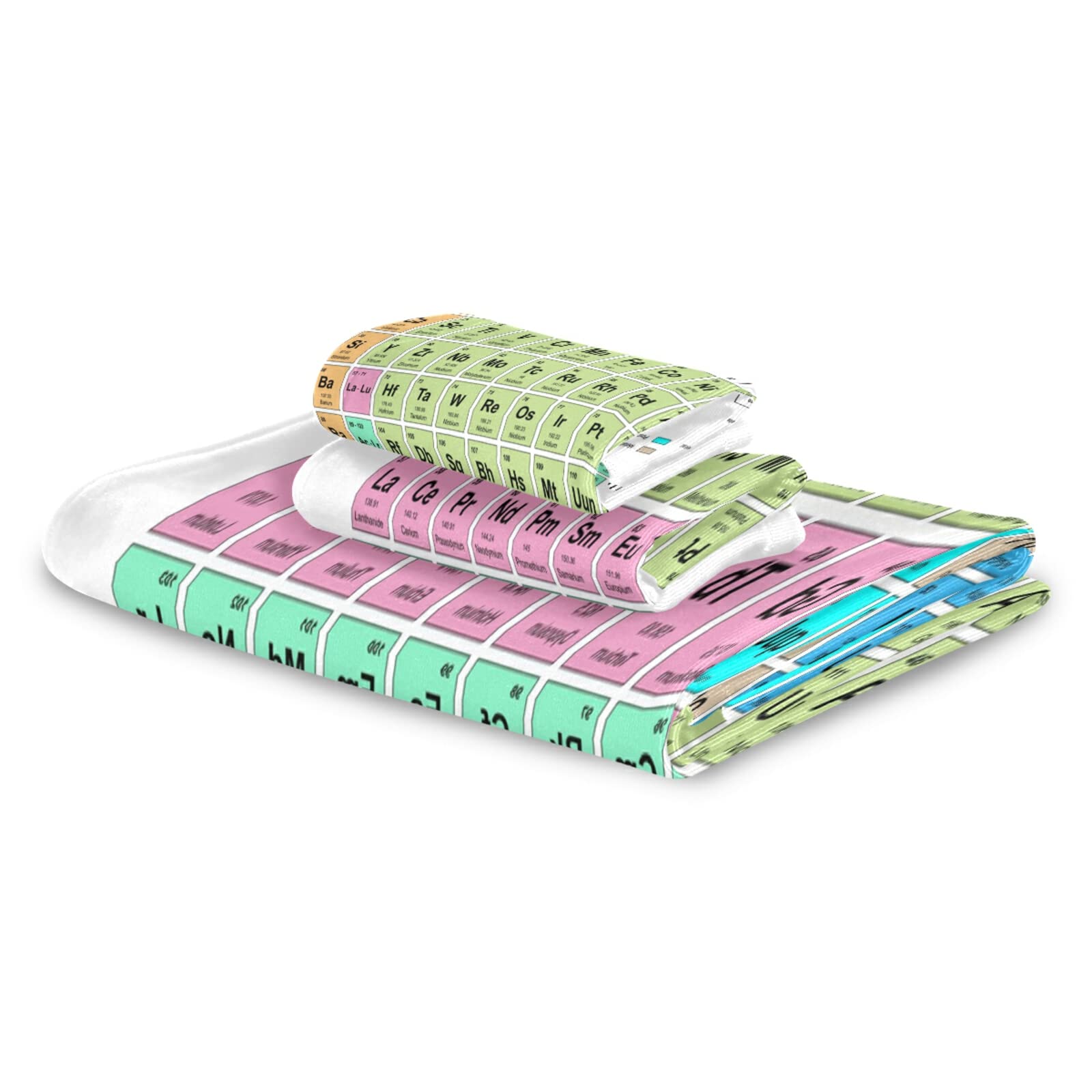 Periodic Table Element Bath Towel Set - Ultra Soft, Fast Drying & Absorbent - Face, Hand & Shower Towels for Bathroom, Kitchen & Home Decor - Perfect for Science Lovers, Gifts & Spa Days