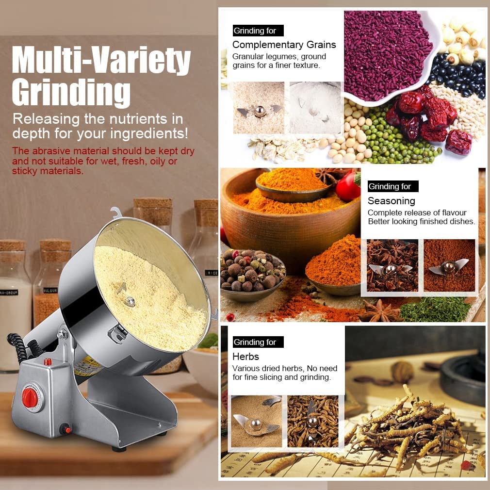 1000W Electric Grain Mill Grinder - High Speed Commercial Spice & Herb Grinder for Dry Cereals, Rice, Corn - CE Certified - Perfect for Home Kitchens, Bakeries & Coffee Shops