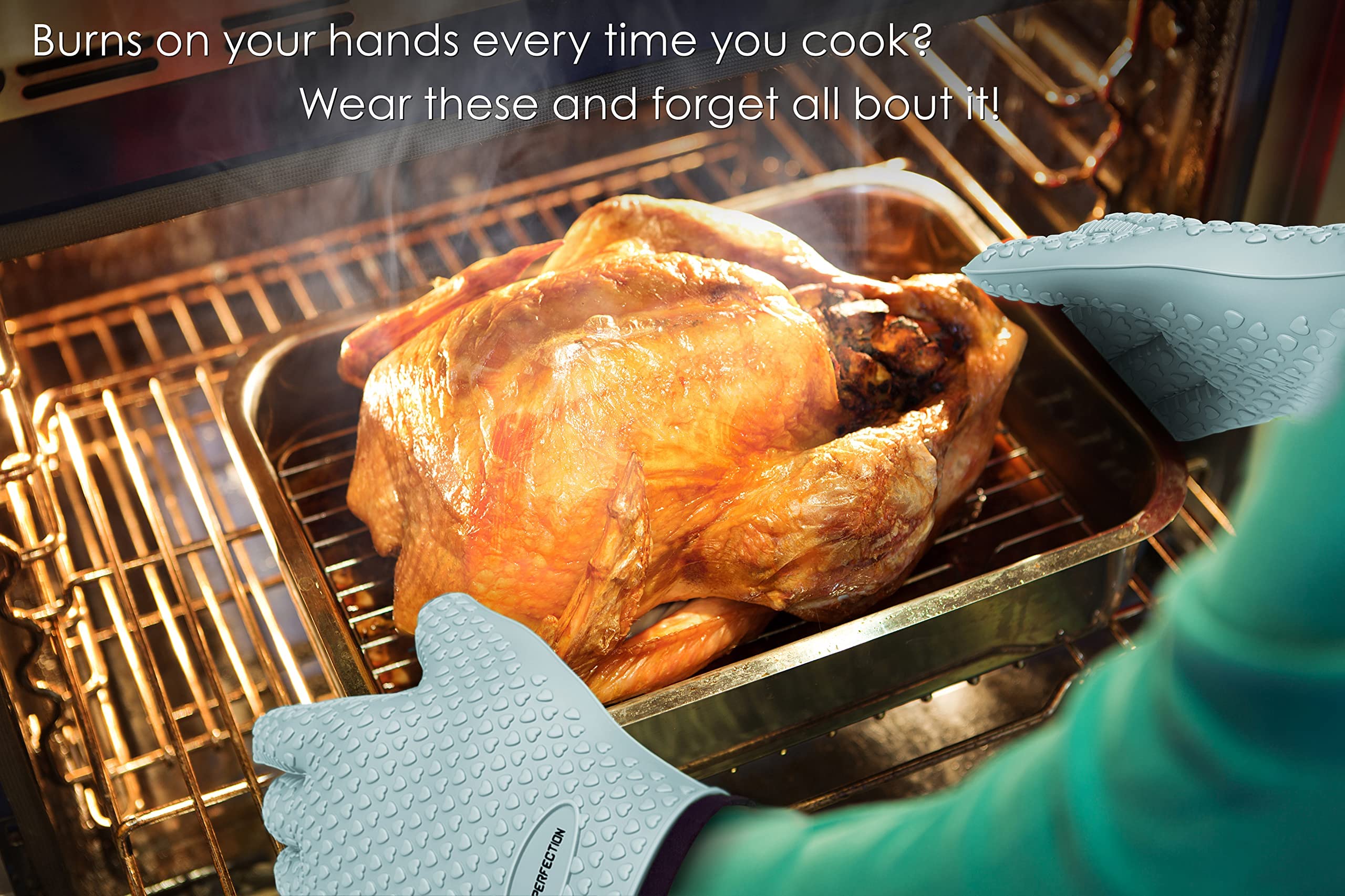KITCHEN PERFECTION Heat Resistant Silicone BBQ Gloves - 1472°F Extreme Heat Protection for Smoker, Grill, Oven & Fryer | Waterproof & Non-Slip Cooking Mitts for Safe Food Handling | Perfect for Backyard Grilling, Camping & Outdoor Cooking (Includes 3 Bonus Accessories)