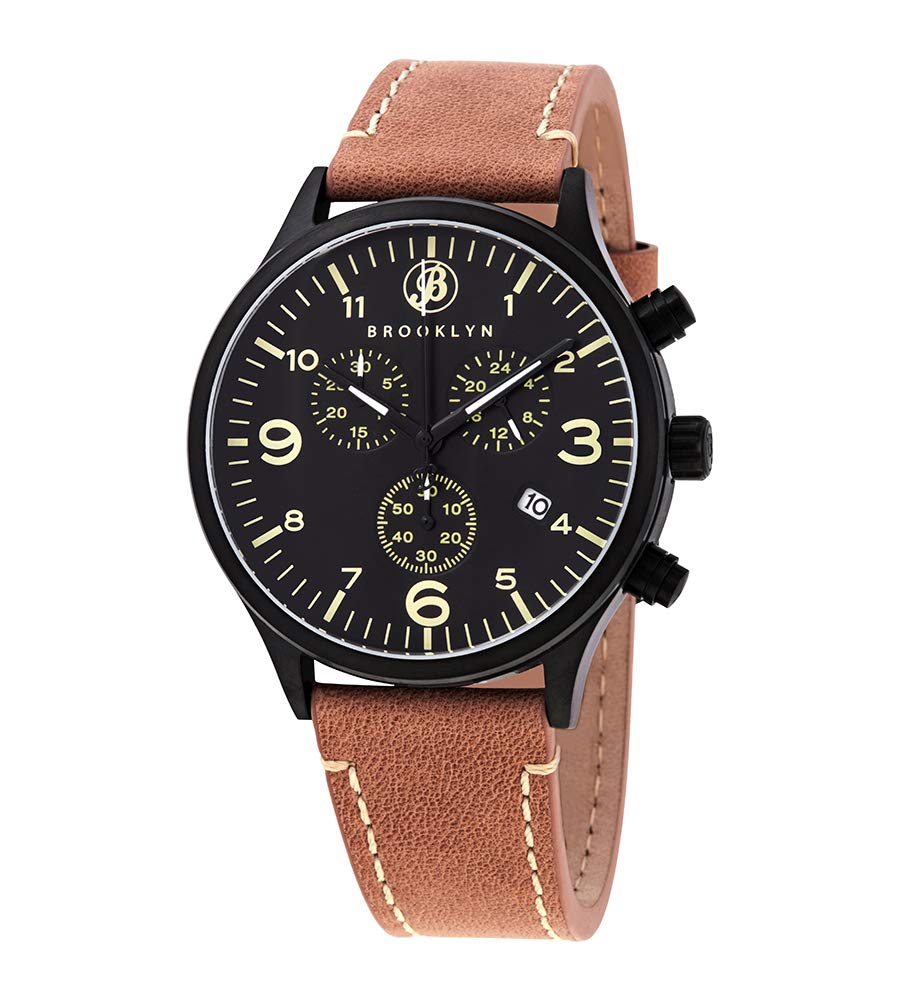 Brooklyn Watch Co. Bedford Brownstone II - Men's Quartz Watch with Black Dial | Classic Casual & Business Timepiece for Everyday Wear