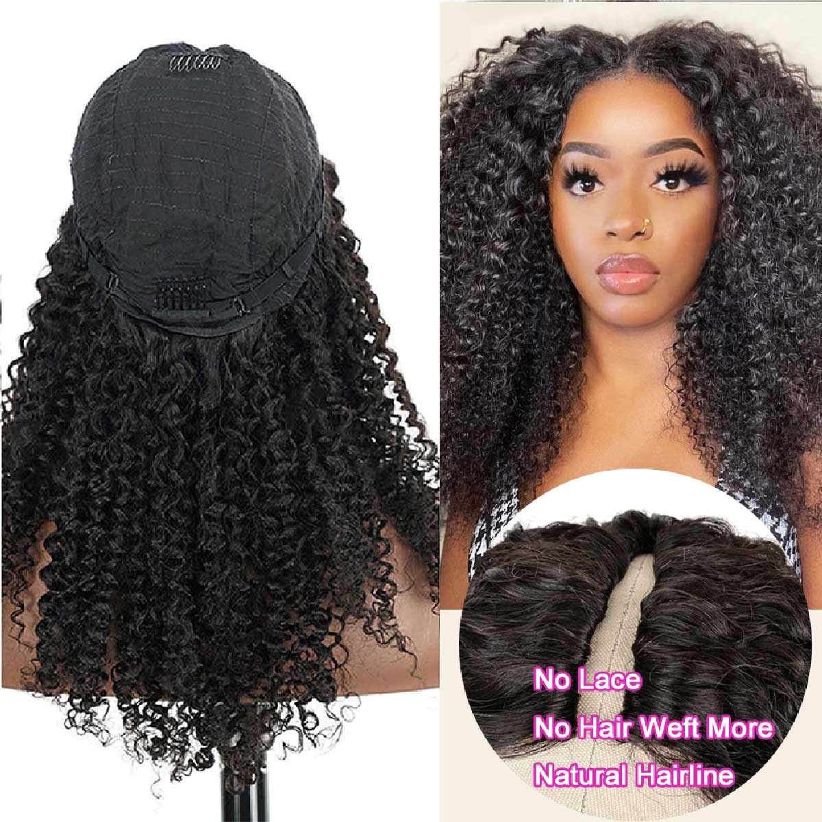 Domiso 30 Inch V Part Human Hair Wig for Black Women - 100% Virgin Kinky Curly Glueless U Part Wig | 180% Density Natural Color | No Glue Minimal Leave Out Wear & Go | Perfect for Daily Wear, Parties & Protective Styling