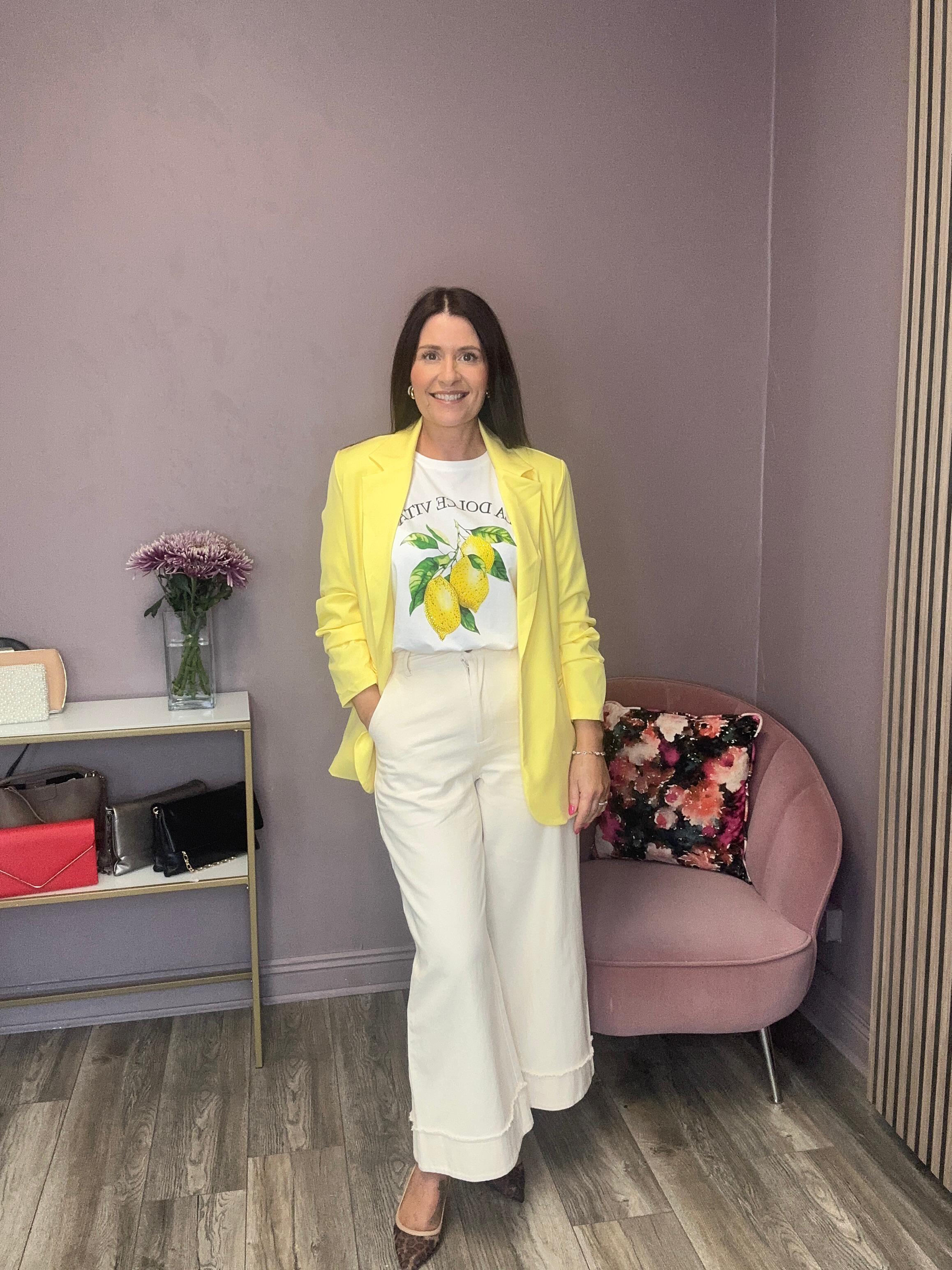 Katie Oversized Blazer for Women - Lemon Yellow Longline Work Jacket - Perfect for Office, Business Meetings & Formal Events
