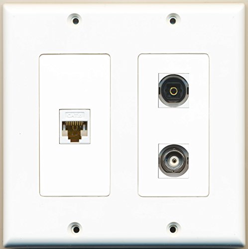 RiteAV 2 Gang Wall Plate with 1 Port Toslink, 1 Port BNC & 1 Port Cat6 Ethernet - White - Perfect for Home Theater & Networking Installations