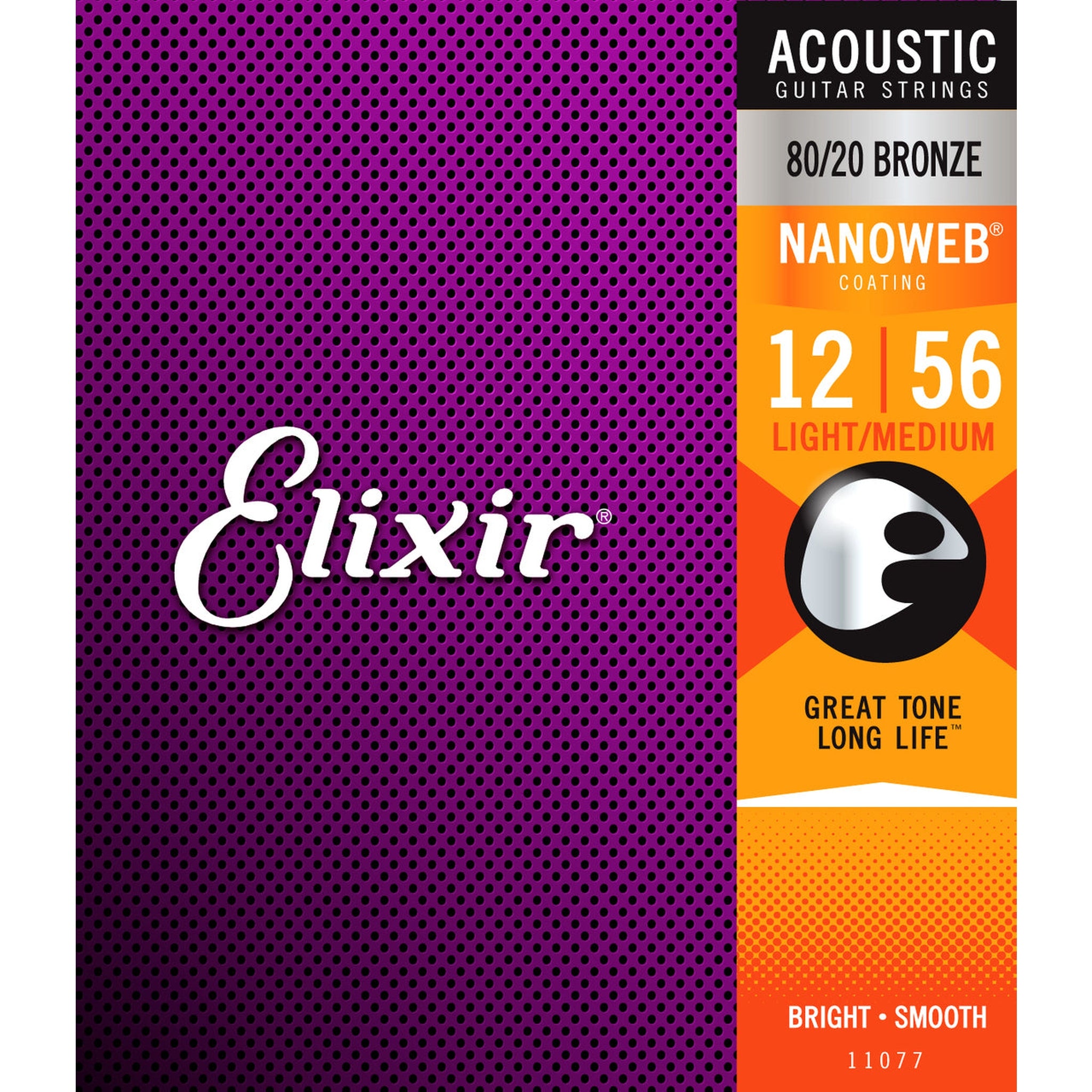 Elixir Nanoweb 80/20 Bronze Light Medium Acoustic Guitar Strings 12-56 | Long-Lasting Tone & Smooth Playability | Perfect for Fingerstyle & Strumming